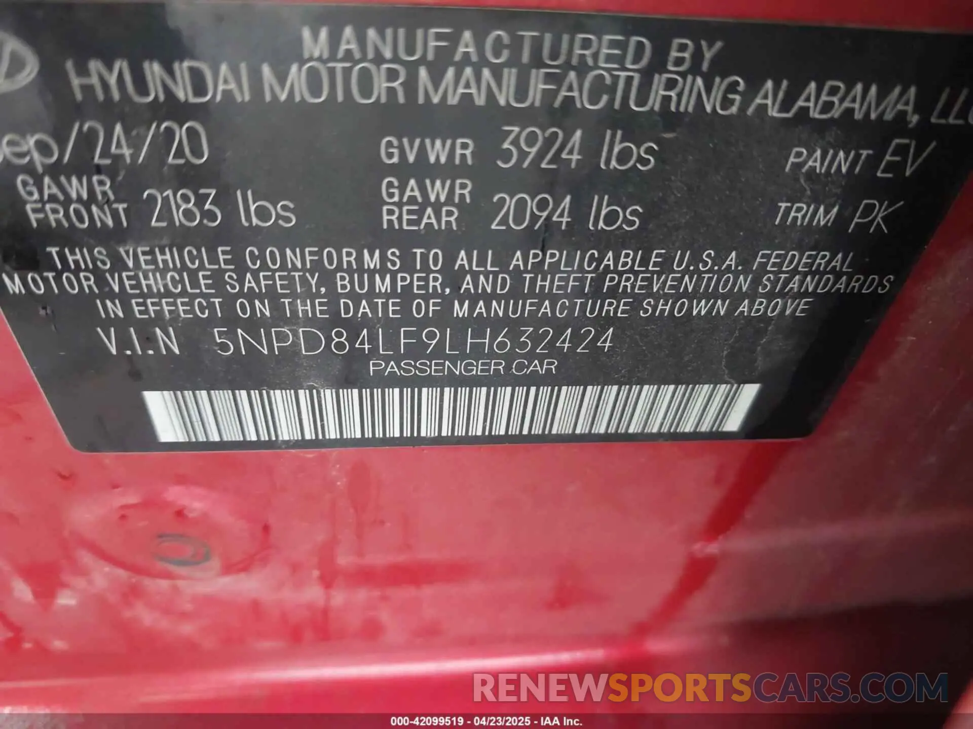 9 Photograph of a damaged car 5NPD84LF9LH632424 HYUNDAI ELANTRA 2020