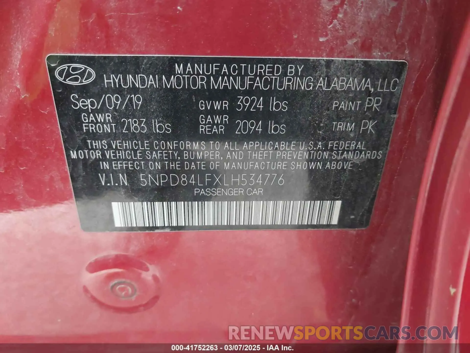 9 Photograph of a damaged car 5NPD84LFXLH534776 HYUNDAI ELANTRA 2020