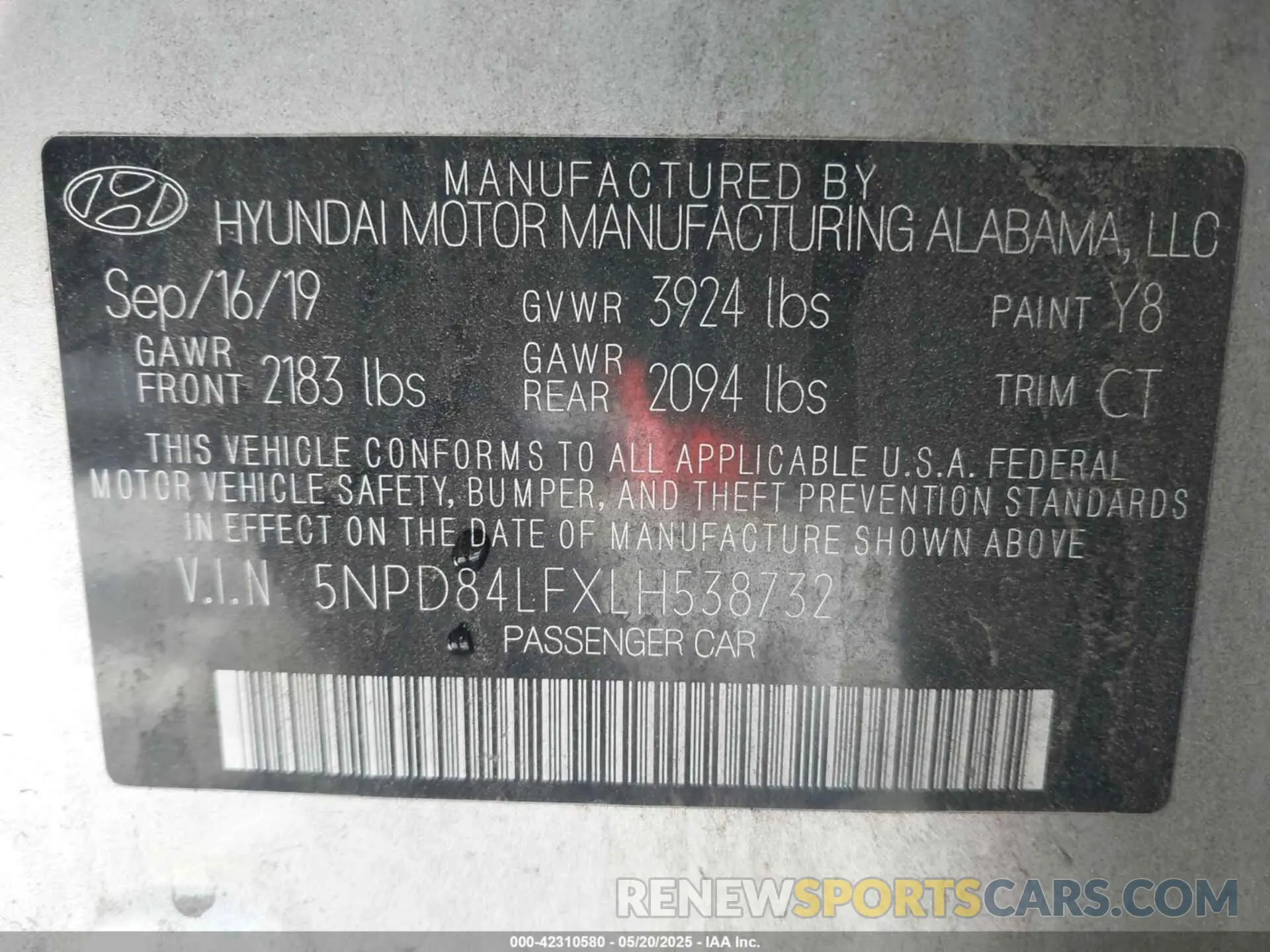 9 Photograph of a damaged car 5NPD84LFXLH538732 HYUNDAI ELANTRA 2020
