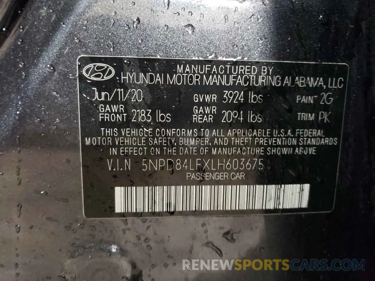 12 Photograph of a damaged car 5NPD84LFXLH603675 HYUNDAI ELANTRA 2020