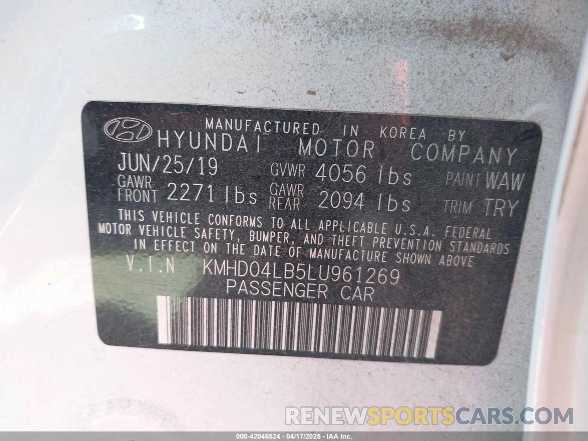 9 Photograph of a damaged car KMHD04LB5LU961269 HYUNDAI ELANTRA 2020