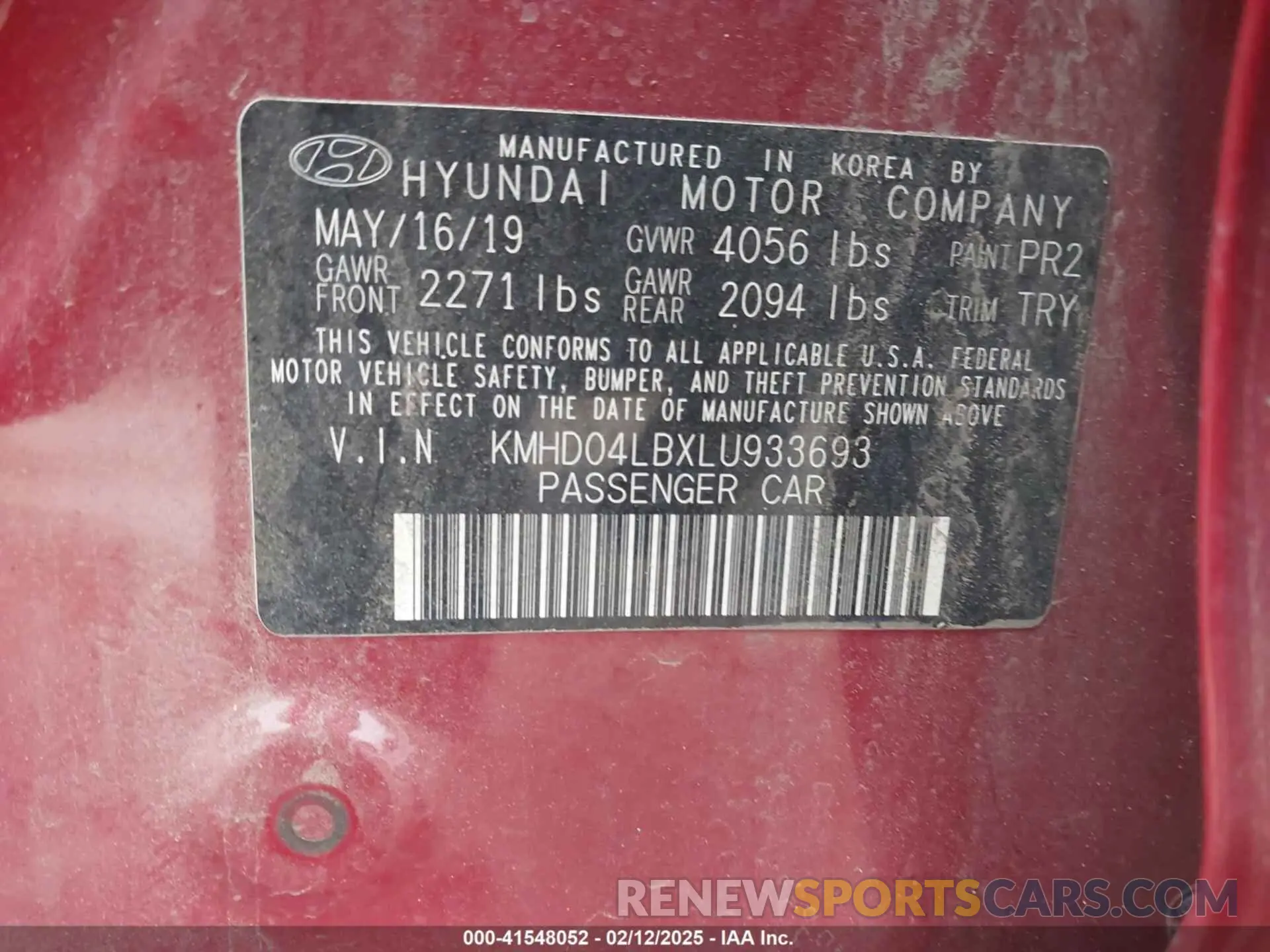 9 Photograph of a damaged car KMHD04LBXLU933693 HYUNDAI ELANTRA 2020