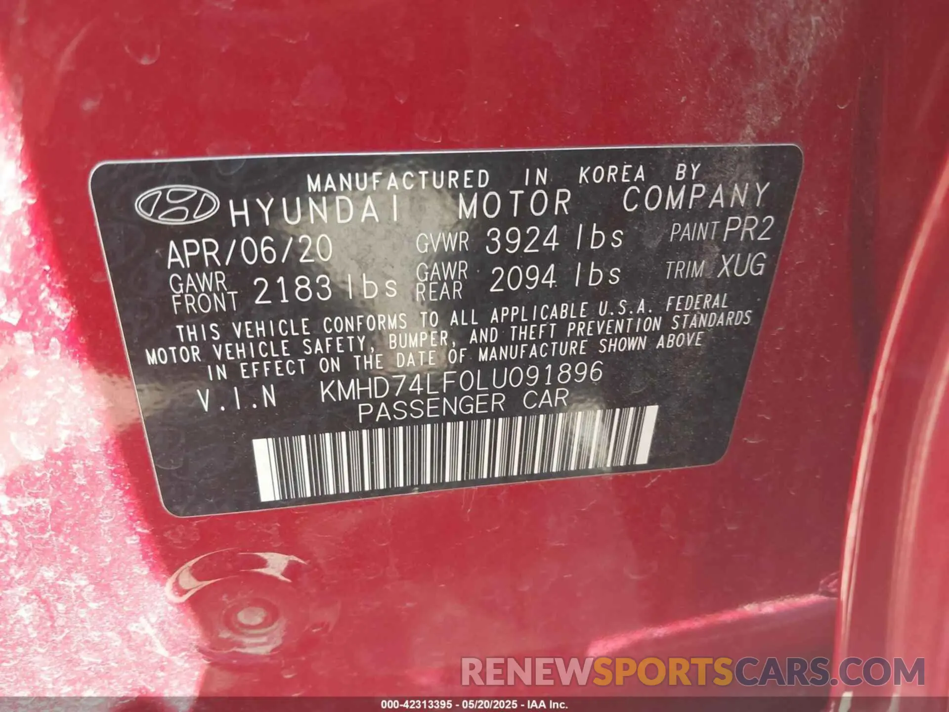 9 Photograph of a damaged car KMHD74LF0LU091896 HYUNDAI ELANTRA 2020