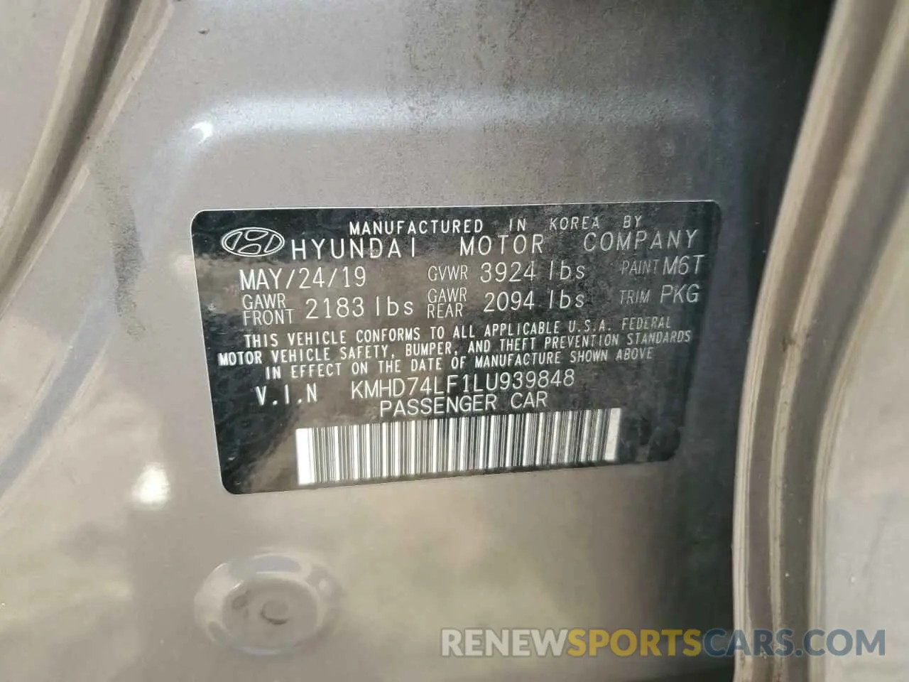 14 Photograph of a damaged car KMHD74LF1LU939848 HYUNDAI ELANTRA 2020