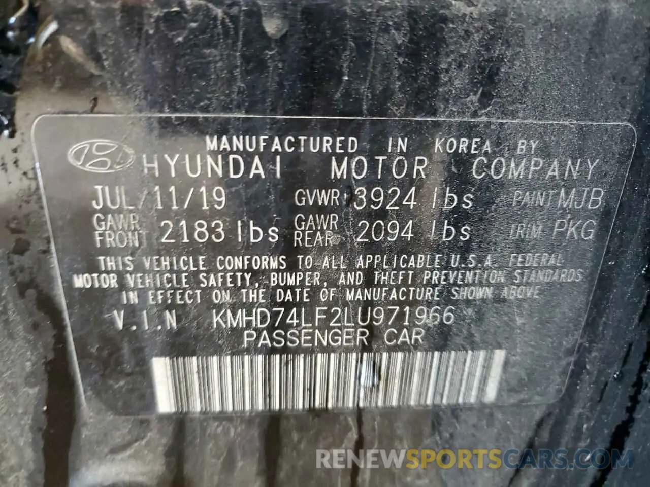 12 Photograph of a damaged car KMHD74LF2LU971966 HYUNDAI ELANTRA 2020