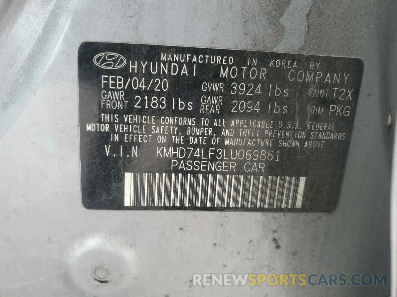 12 Photograph of a damaged car KMHD74LF3LU069861 HYUNDAI ELANTRA 2020