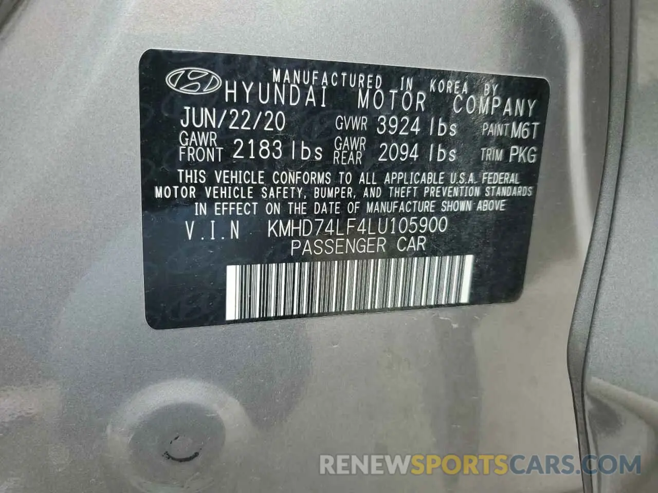 13 Photograph of a damaged car KMHD74LF4LU105900 HYUNDAI ELANTRA 2020