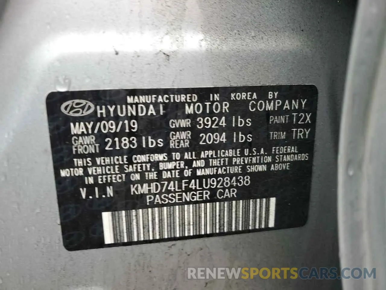 12 Photograph of a damaged car KMHD74LF4LU928438 HYUNDAI ELANTRA 2020