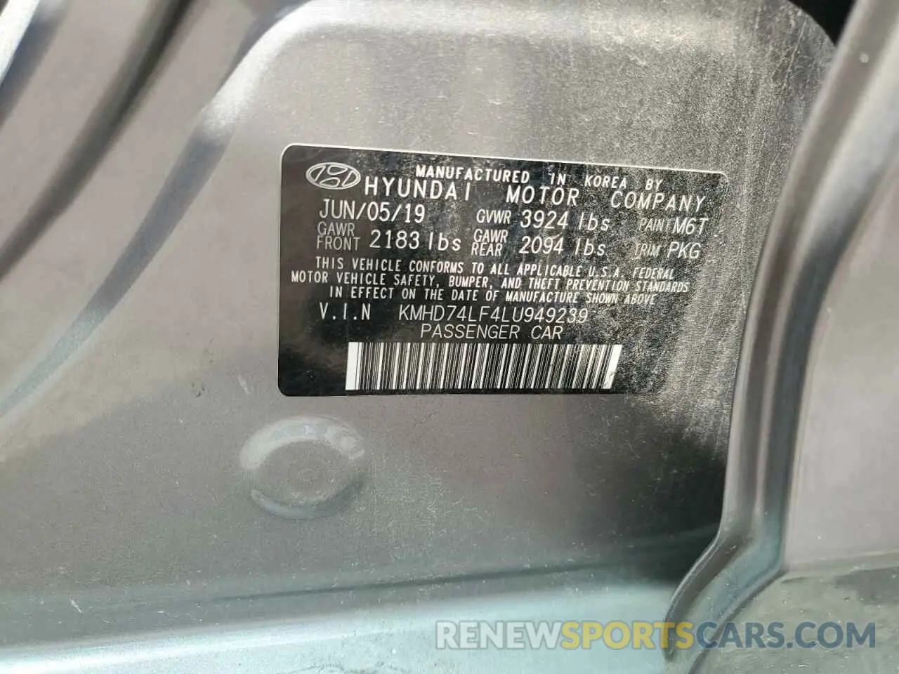 13 Photograph of a damaged car KMHD74LF4LU949239 HYUNDAI ELANTRA 2020