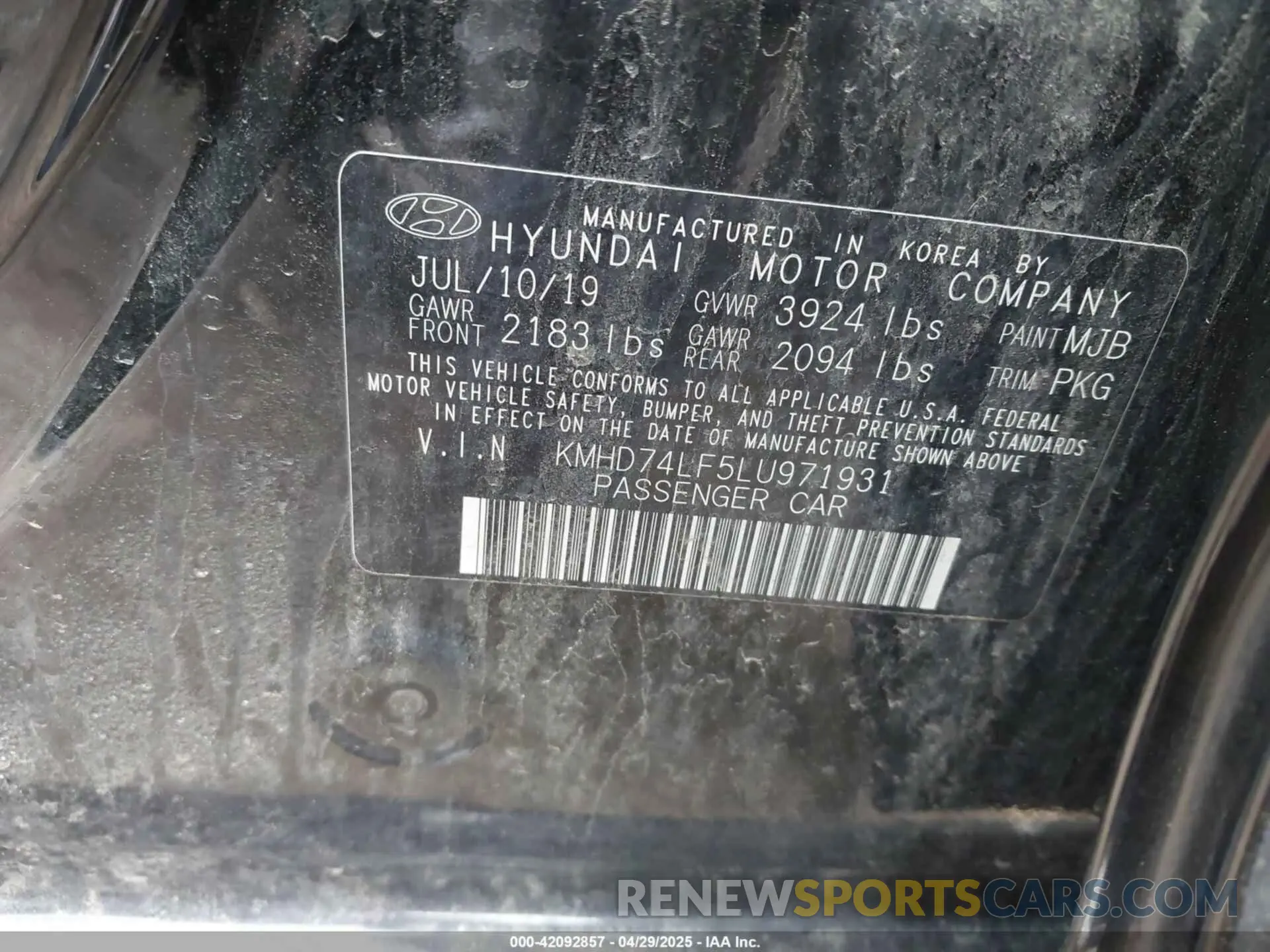9 Photograph of a damaged car KMHD74LF5LU971931 HYUNDAI ELANTRA 2020