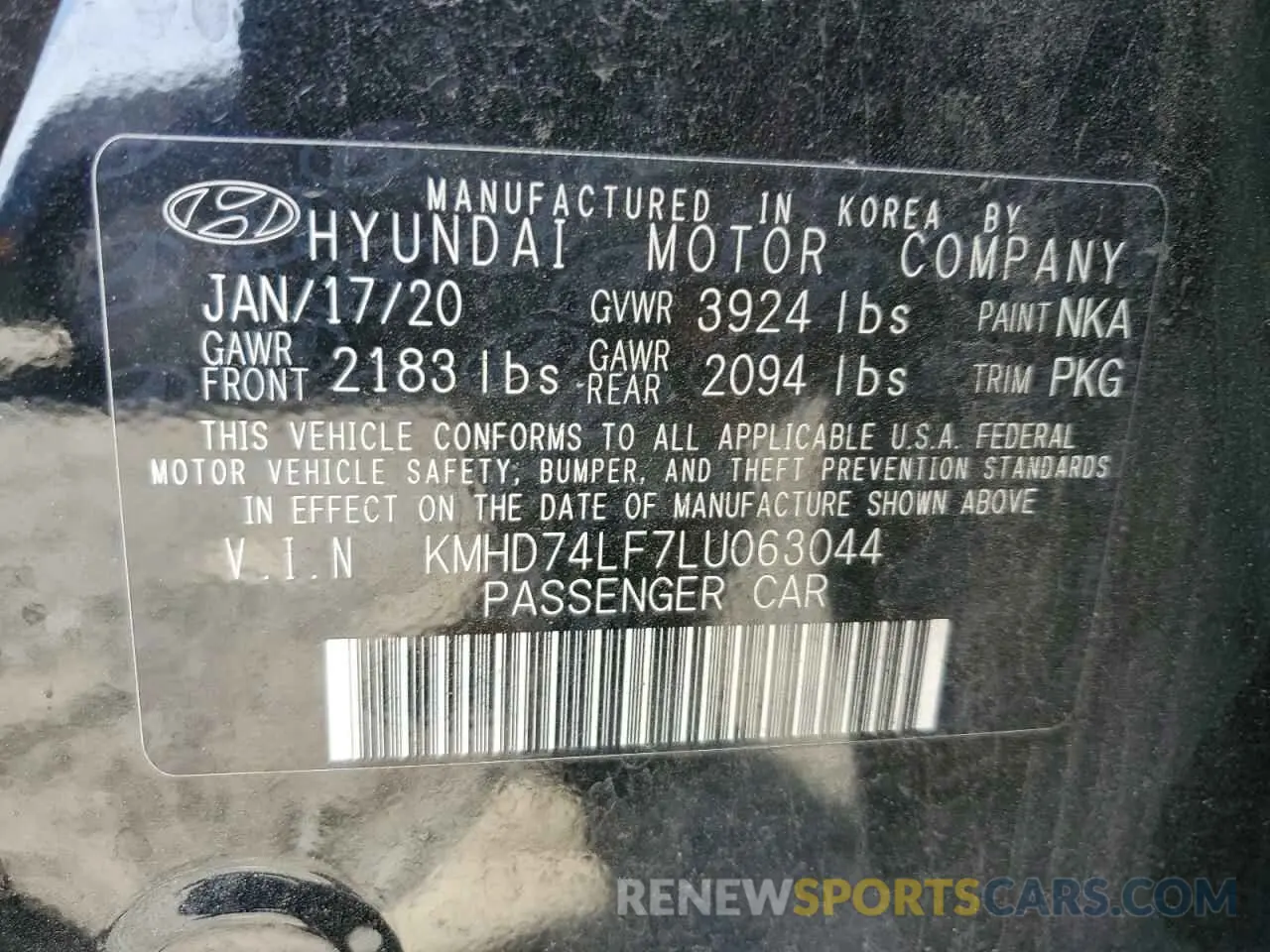 12 Photograph of a damaged car KMHD74LF7LU063044 HYUNDAI ELANTRA 2020