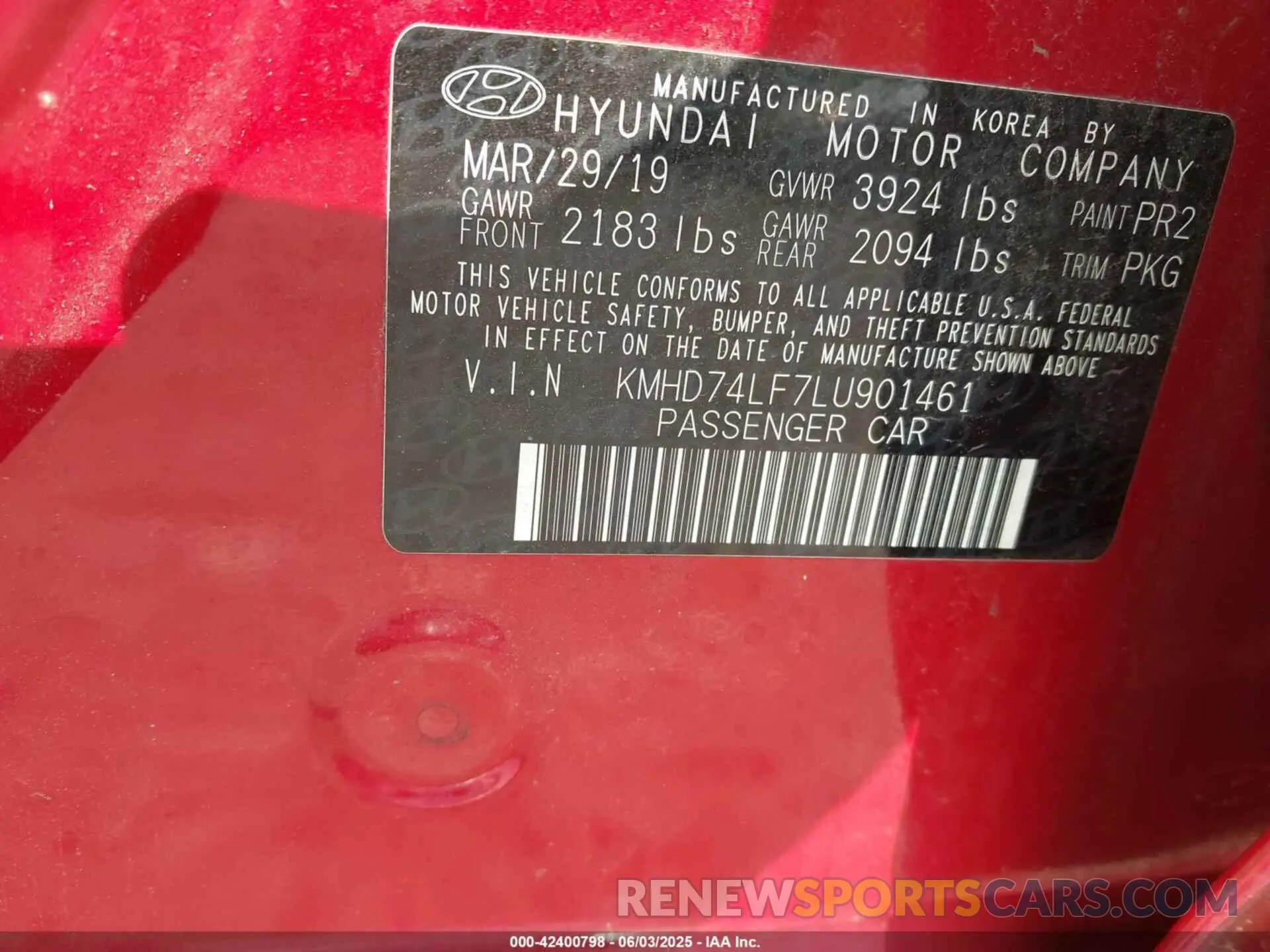 9 Photograph of a damaged car KMHD74LF7LU901461 HYUNDAI ELANTRA 2020