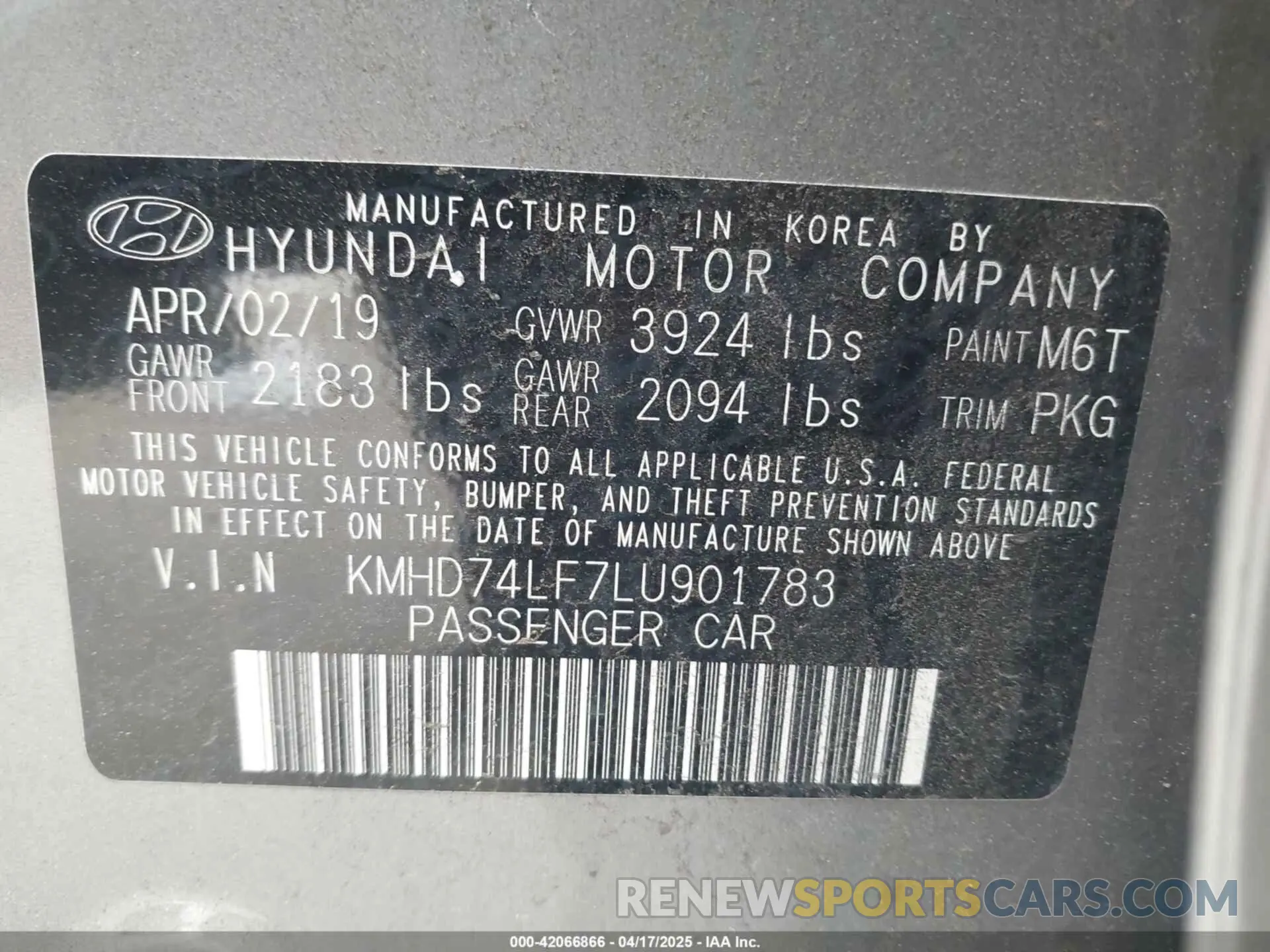 9 Photograph of a damaged car KMHD74LF7LU901783 HYUNDAI ELANTRA 2020