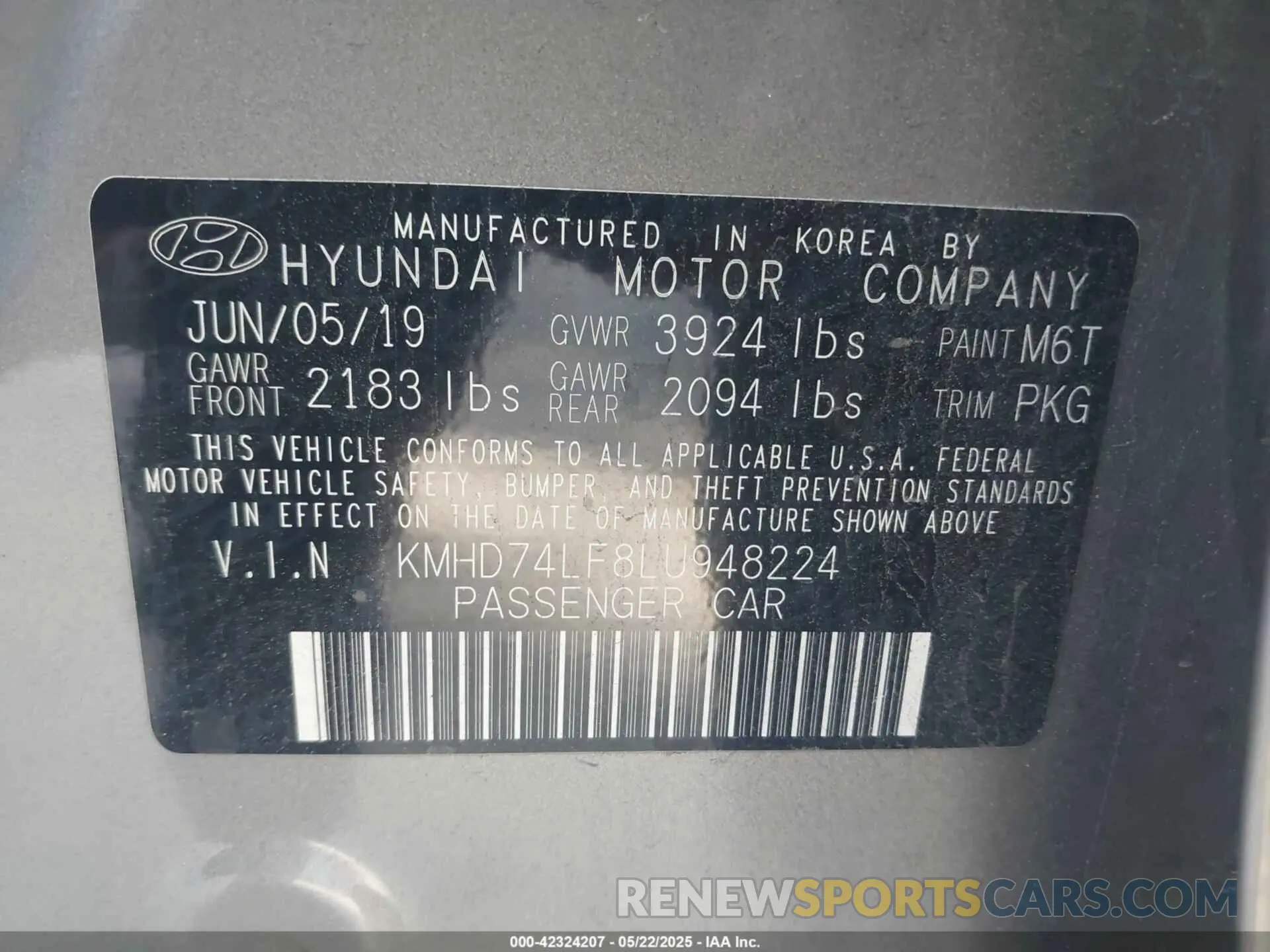 9 Photograph of a damaged car KMHD74LF8LU948224 HYUNDAI ELANTRA 2020