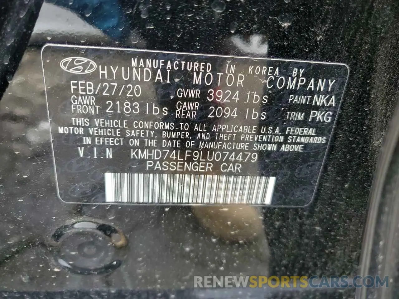 12 Photograph of a damaged car KMHD74LF9LU074479 HYUNDAI ELANTRA 2020