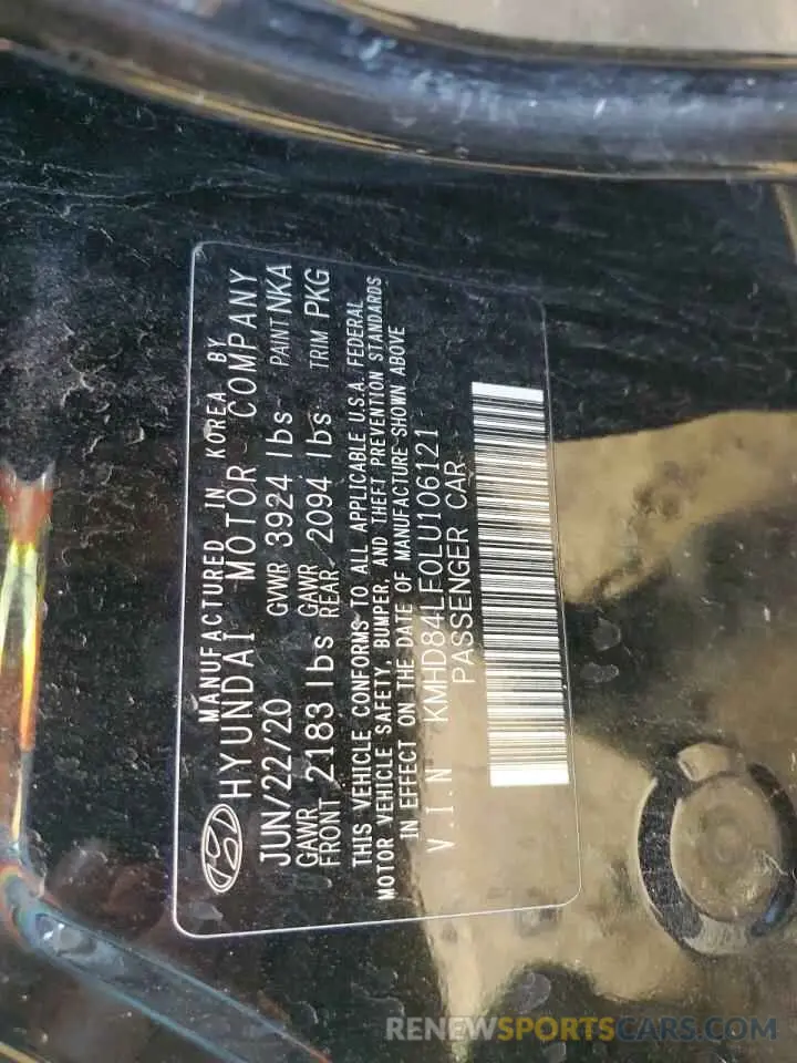 13 Photograph of a damaged car KMHD84LF0LU106121 HYUNDAI ELANTRA 2020