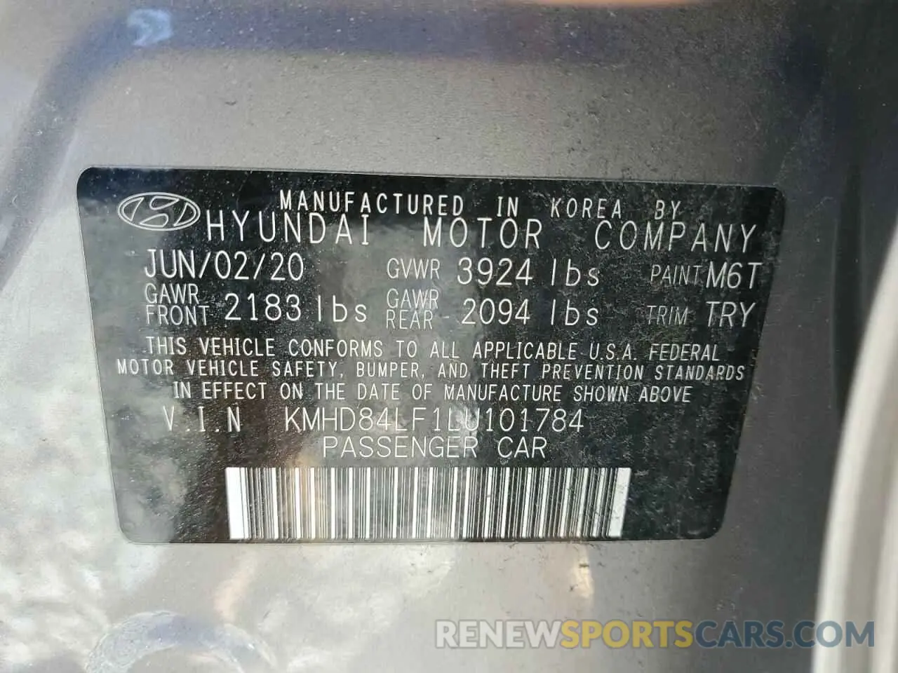 13 Photograph of a damaged car KMHD84LF1LU101784 HYUNDAI ELANTRA 2020