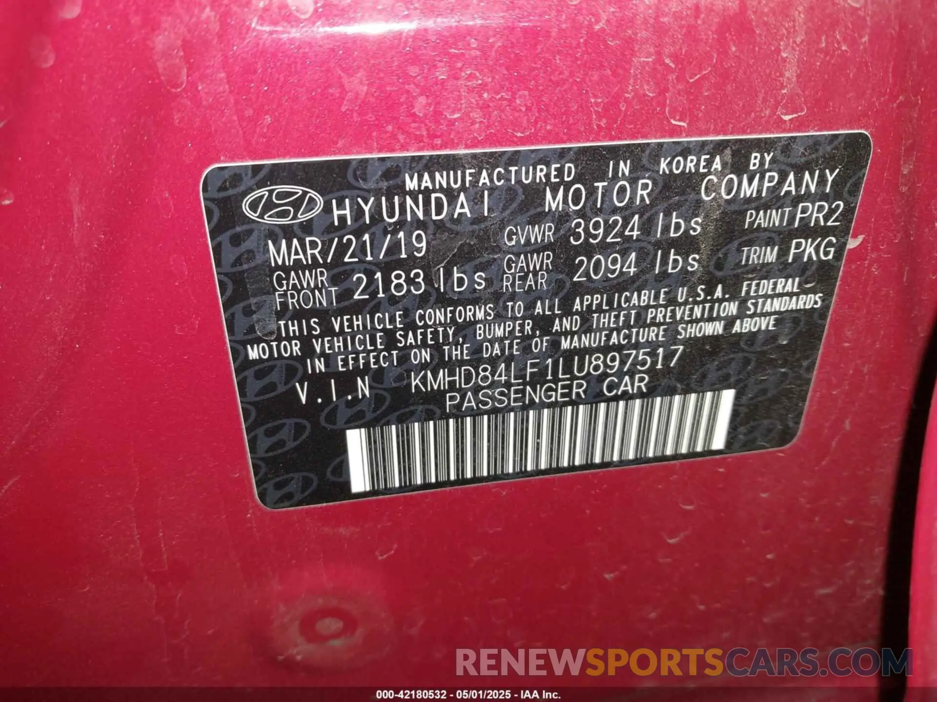 9 Photograph of a damaged car KMHD84LF1LU897517 HYUNDAI ELANTRA 2020