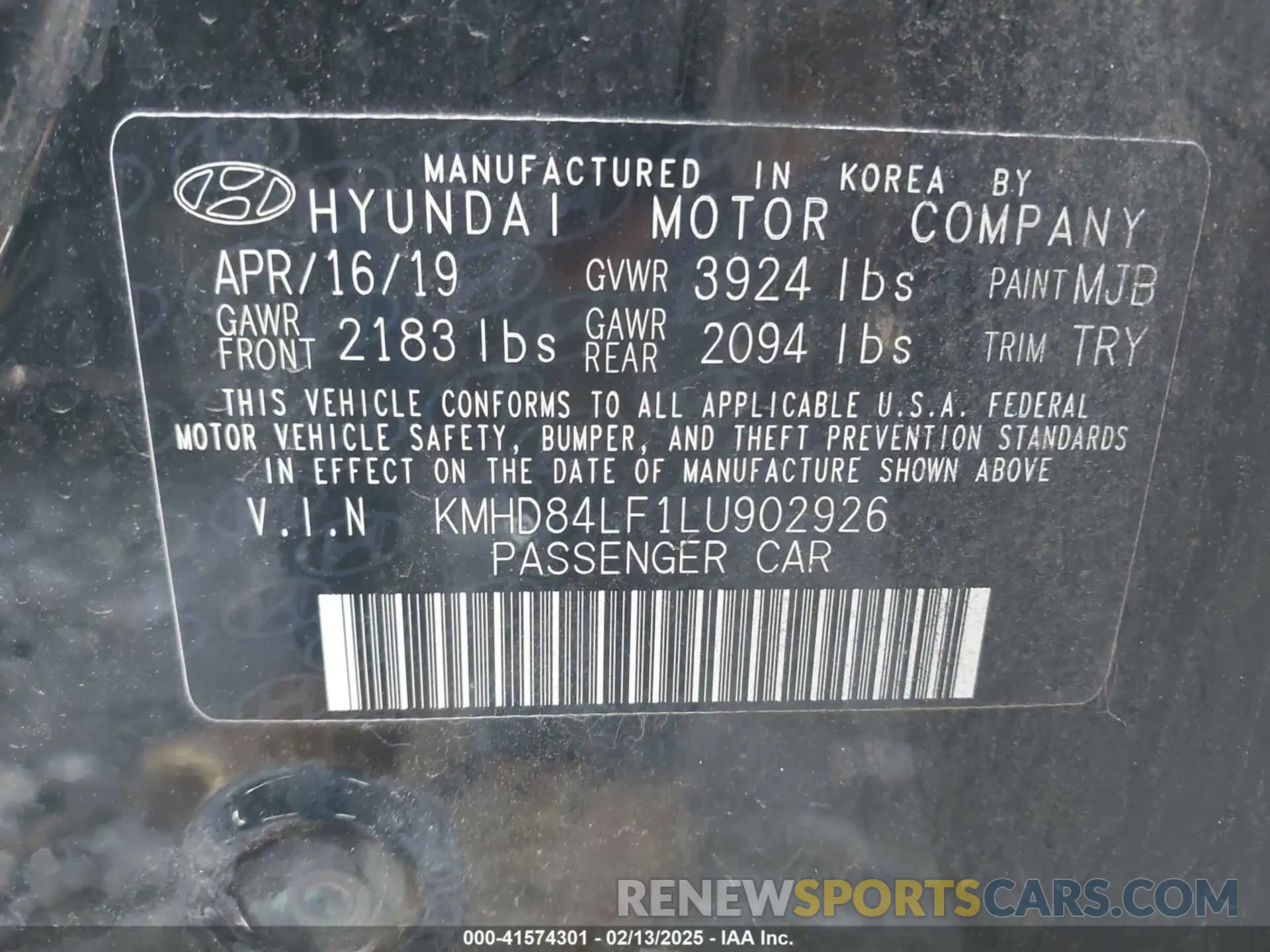 9 Photograph of a damaged car KMHD84LF1LU902926 HYUNDAI ELANTRA 2020