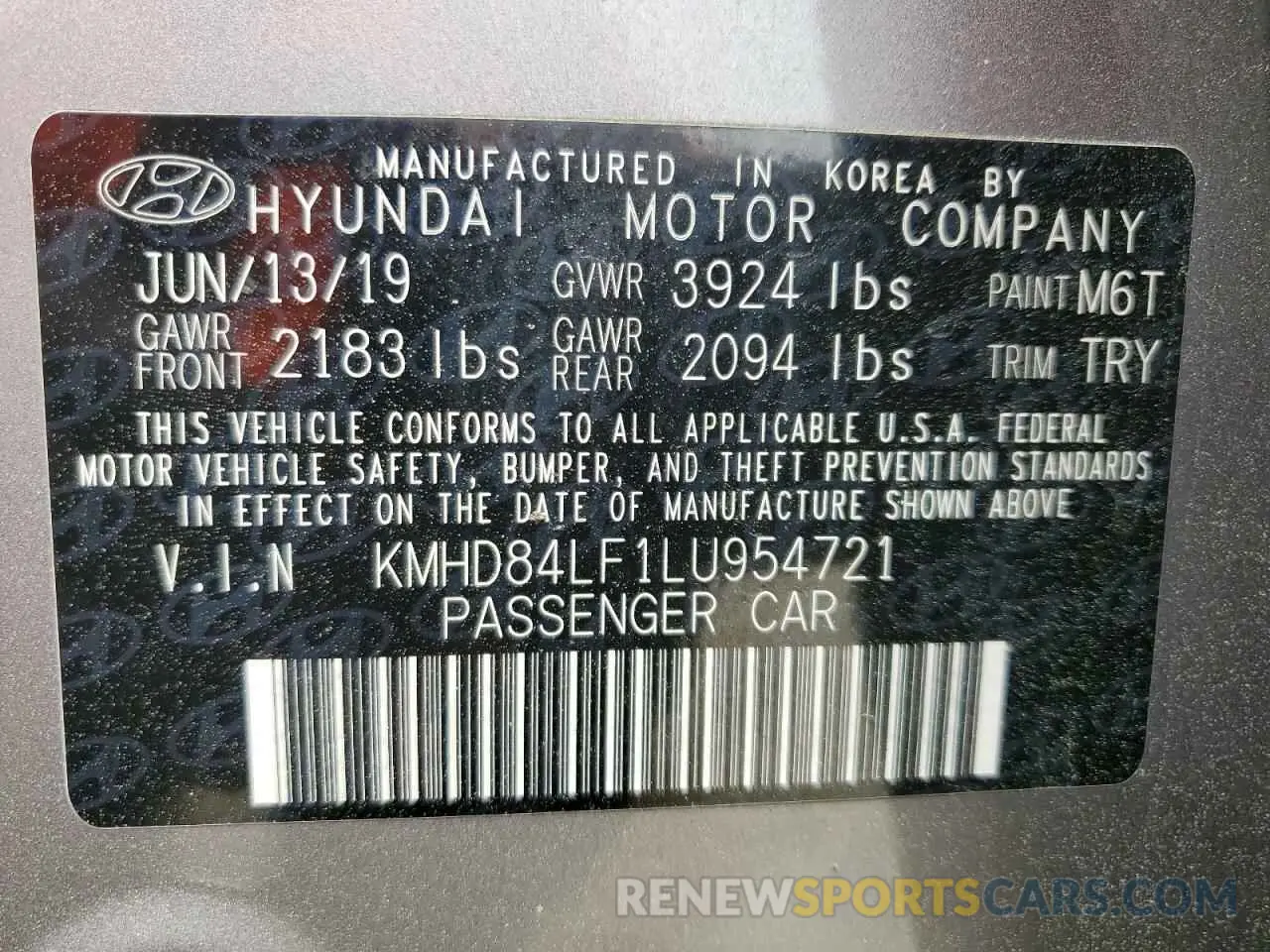 15 Photograph of a damaged car KMHD84LF1LU954721 HYUNDAI ELANTRA 2020