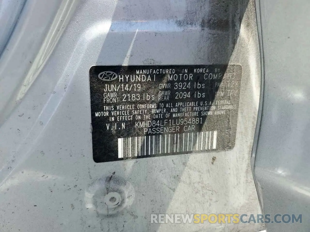 15 Photograph of a damaged car KMHD84LF1LU954881 HYUNDAI ELANTRA 2020
