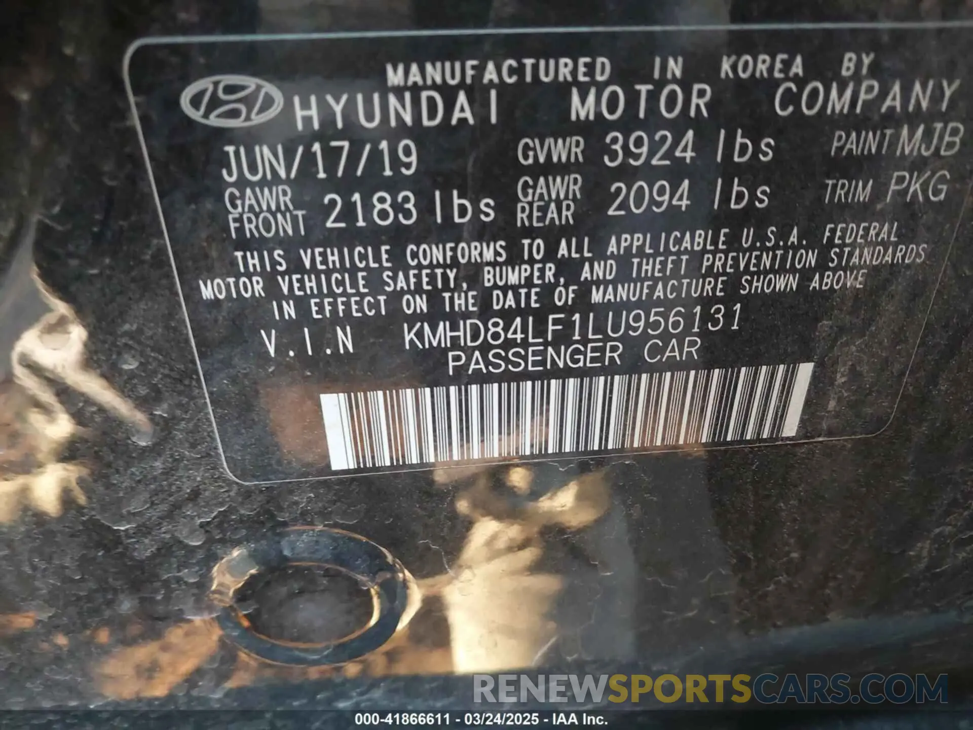 9 Photograph of a damaged car KMHD84LF1LU956131 HYUNDAI ELANTRA 2020