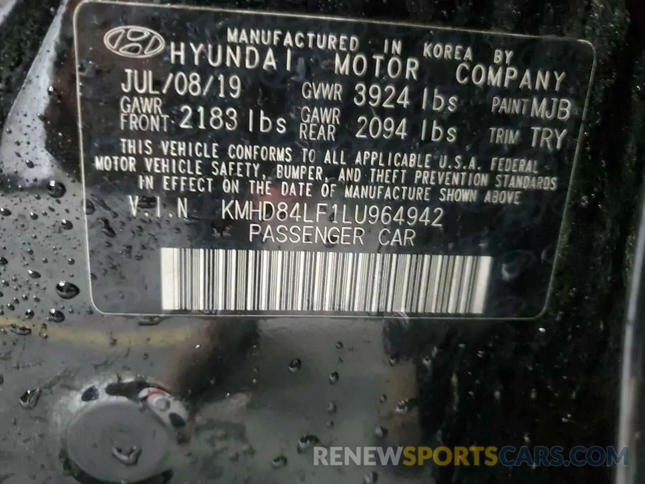 12 Photograph of a damaged car KMHD84LF1LU964942 HYUNDAI ELANTRA 2020