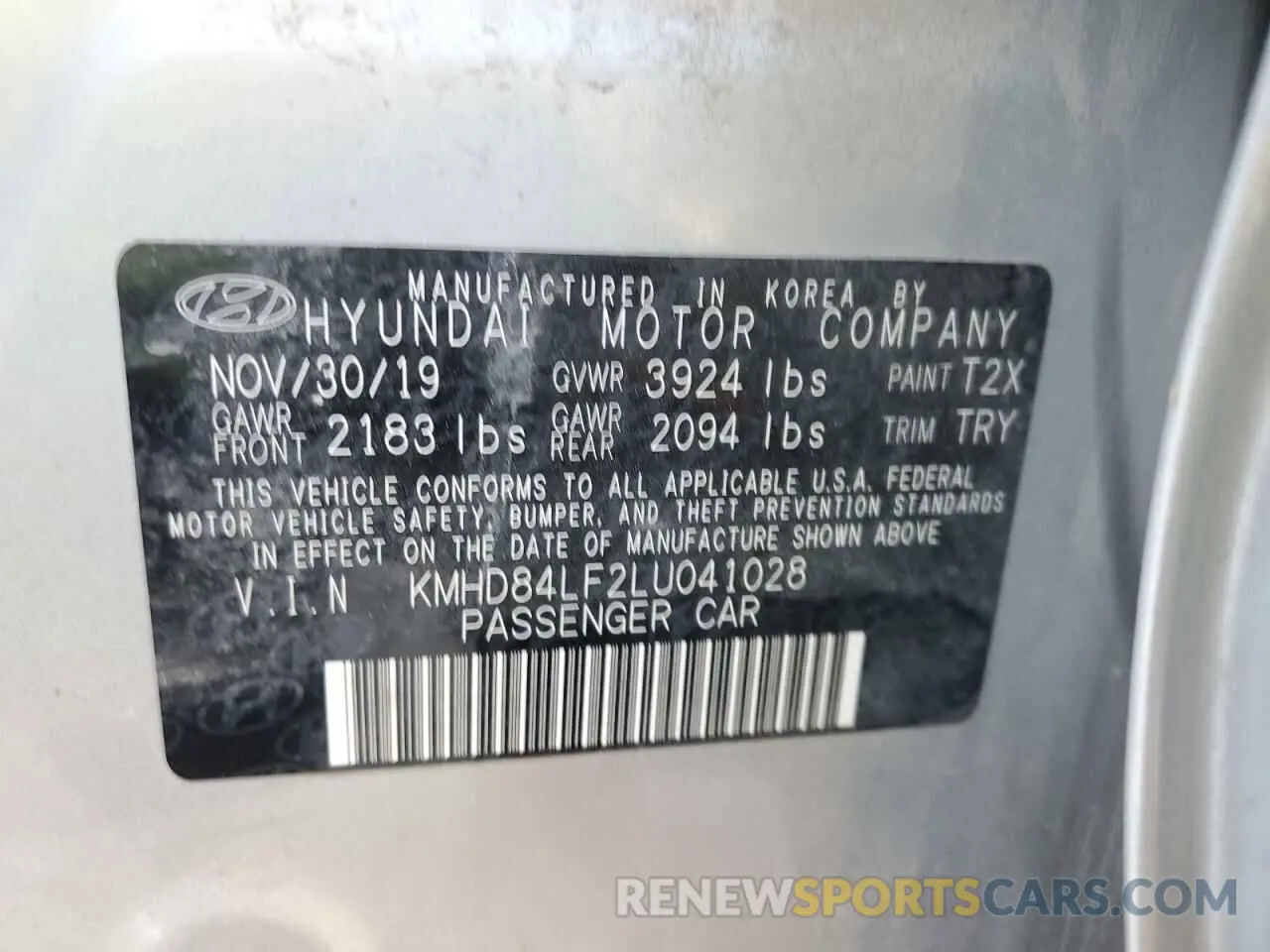 12 Photograph of a damaged car KMHD84LF2LU041028 HYUNDAI ELANTRA 2020