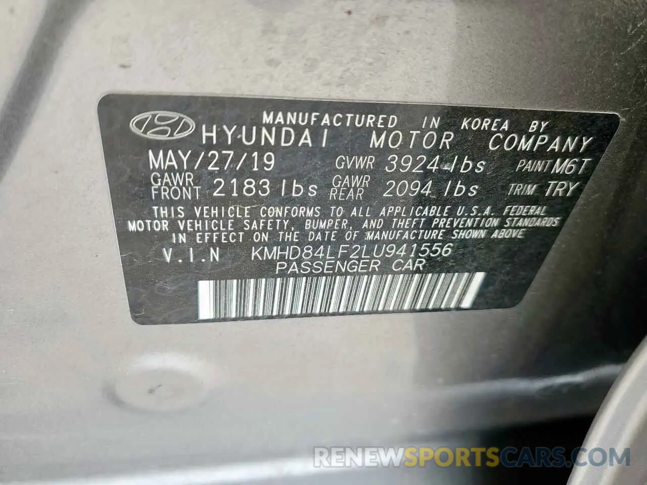 12 Photograph of a damaged car KMHD84LF2LU941556 HYUNDAI ELANTRA 2020