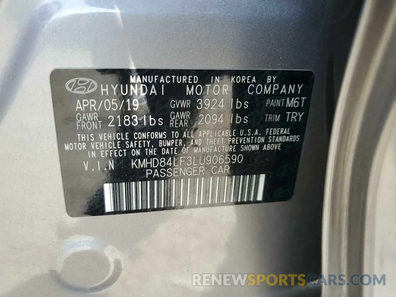 12 Photograph of a damaged car KMHD84LF3LU906590 HYUNDAI ELANTRA 2020