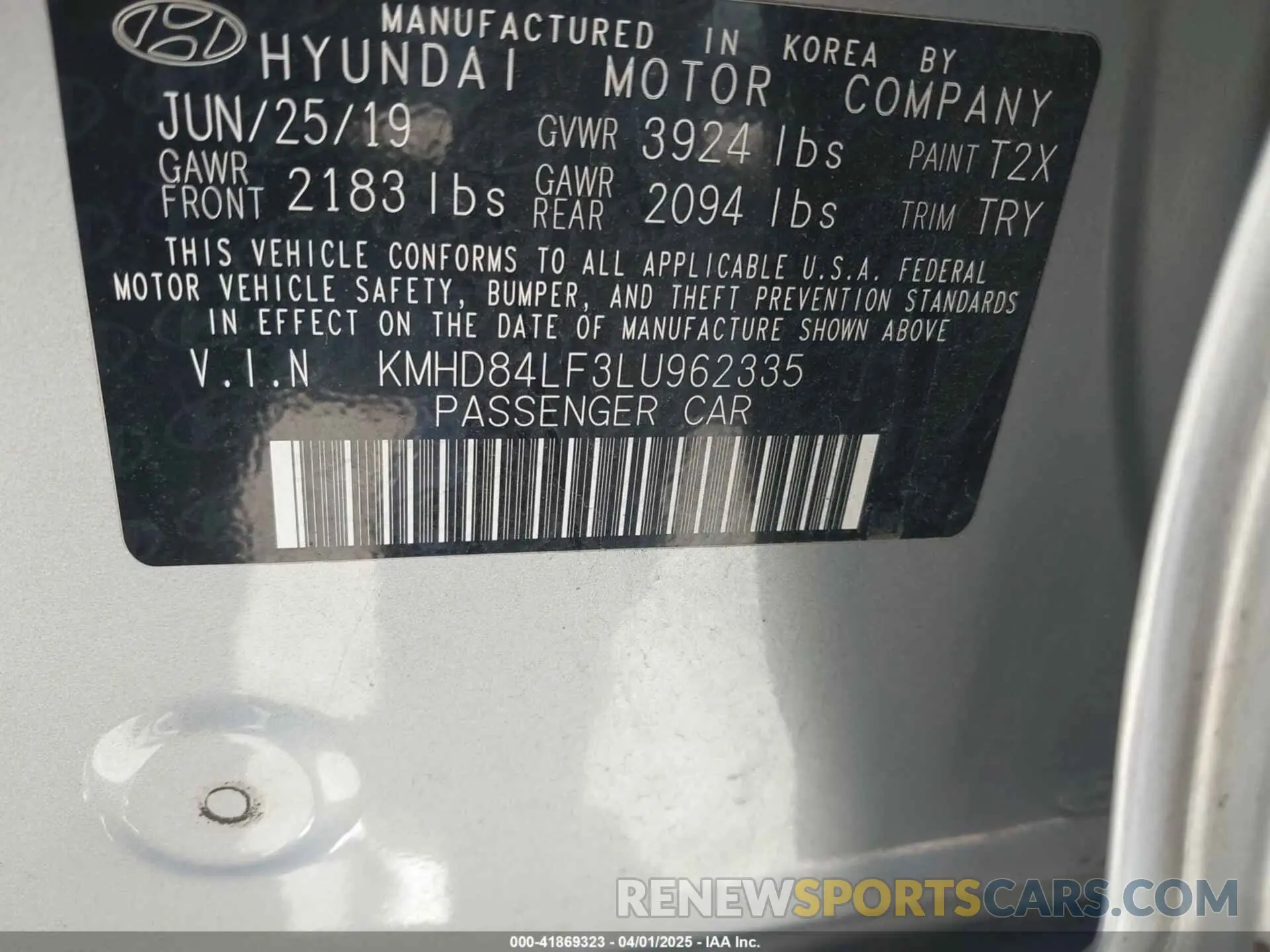 9 Photograph of a damaged car KMHD84LF3LU962335 HYUNDAI ELANTRA 2020