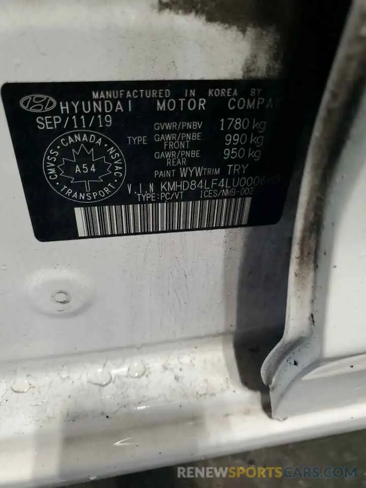13 Photograph of a damaged car KMHD84LF4LU000688 HYUNDAI ELANTRA 2020