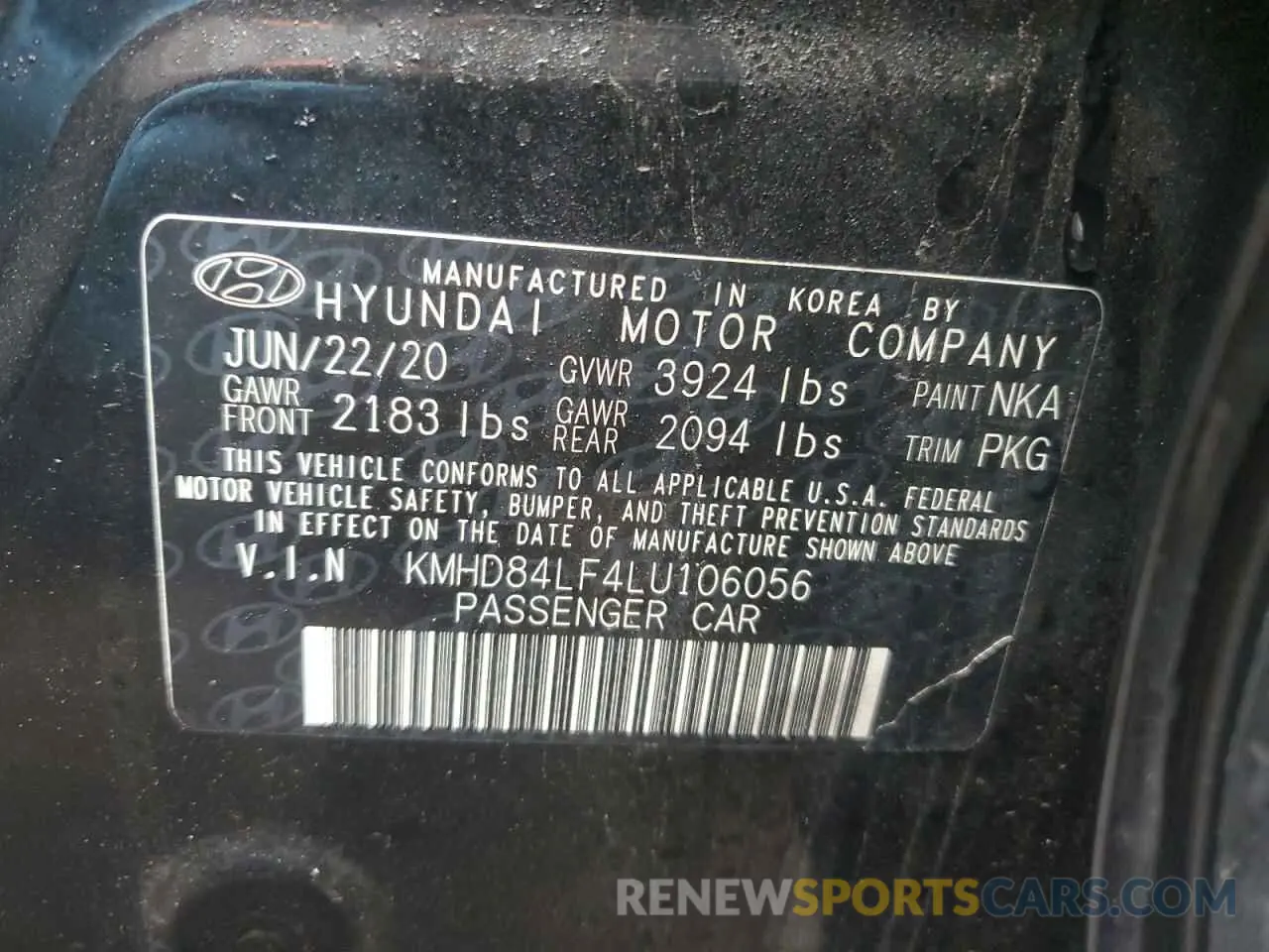 12 Photograph of a damaged car KMHD84LF4LU106056 HYUNDAI ELANTRA 2020