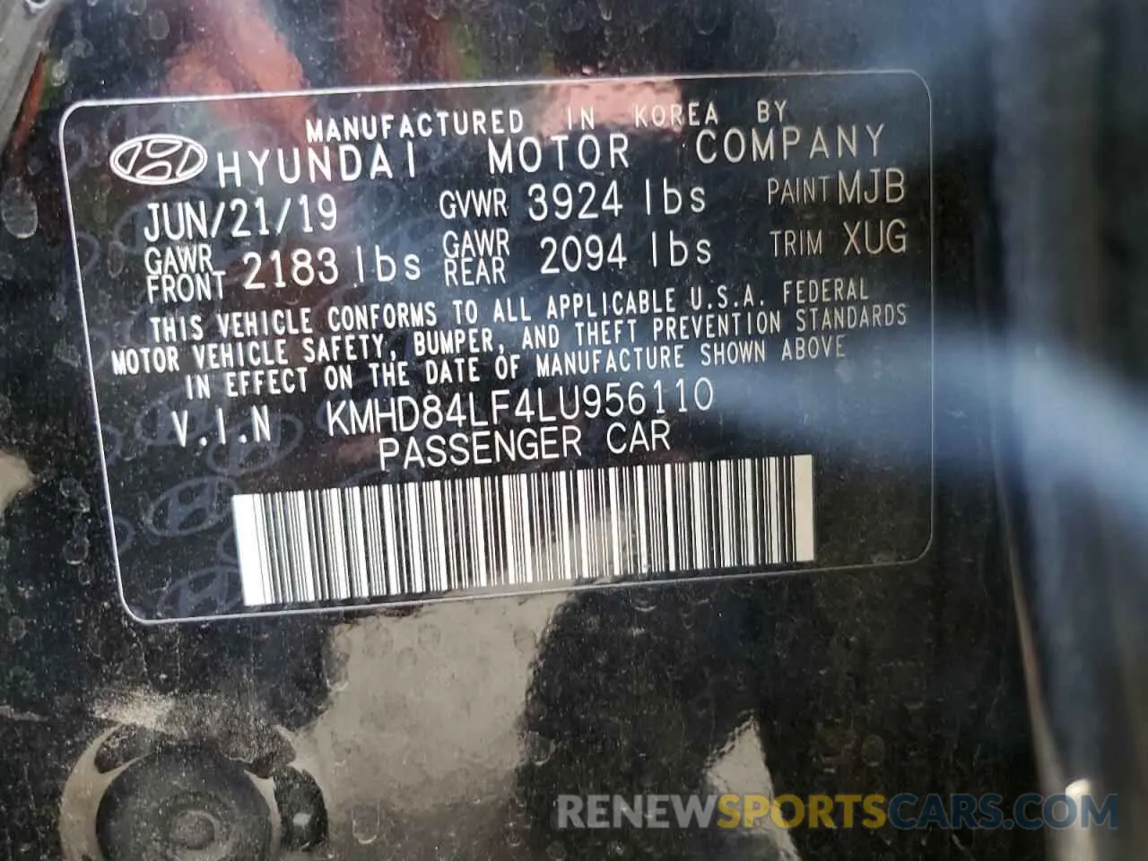 14 Photograph of a damaged car KMHD84LF4LU956110 HYUNDAI ELANTRA 2020
