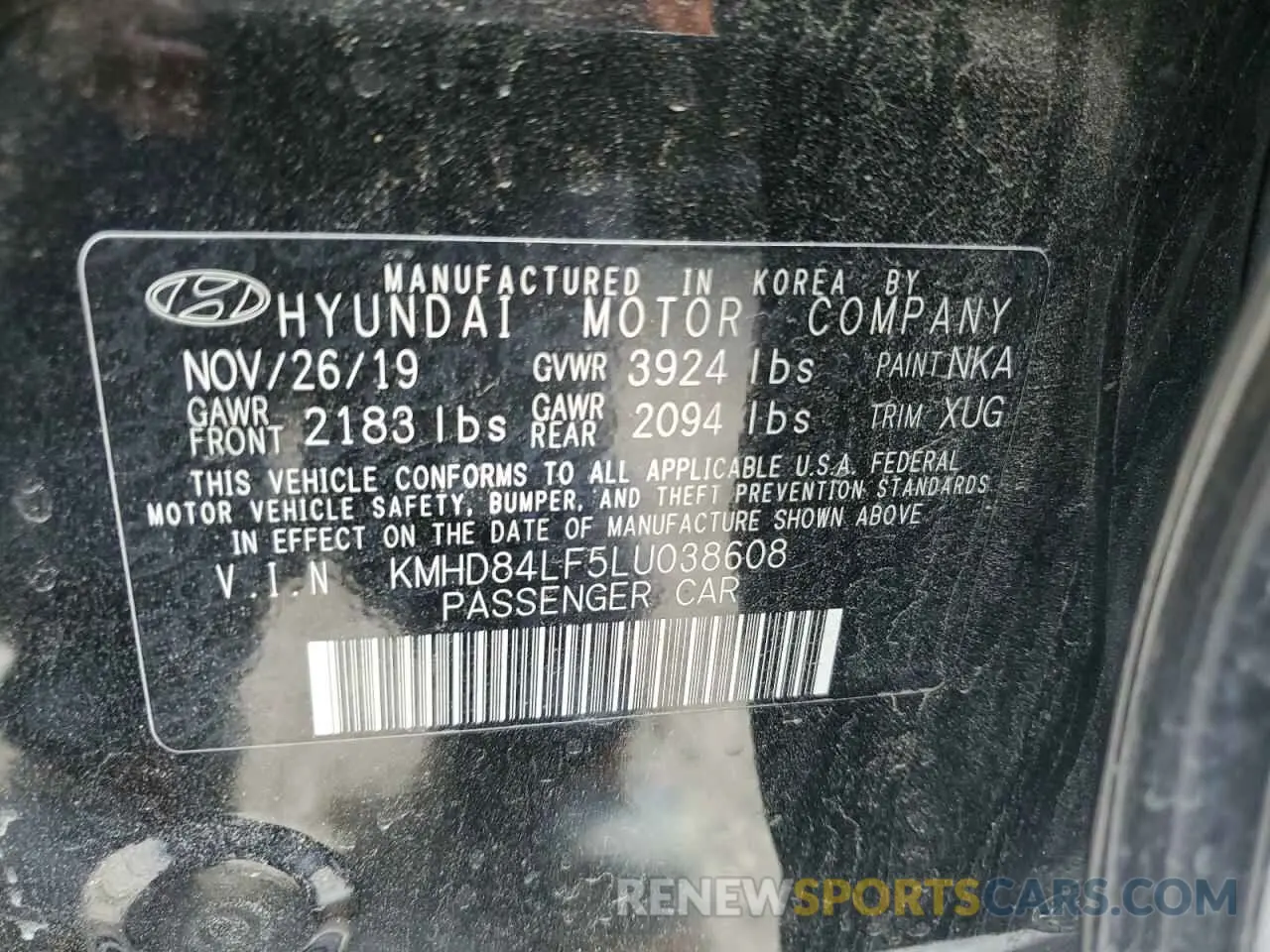 13 Photograph of a damaged car KMHD84LF5LU038608 HYUNDAI ELANTRA 2020