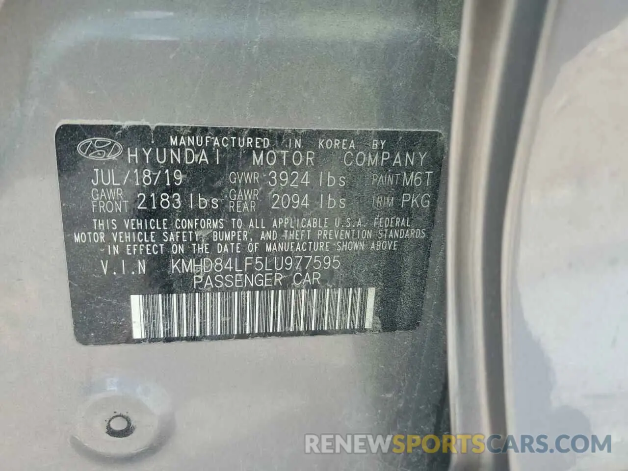 13 Photograph of a damaged car KMHD84LF5LU977595 HYUNDAI ELANTRA 2020