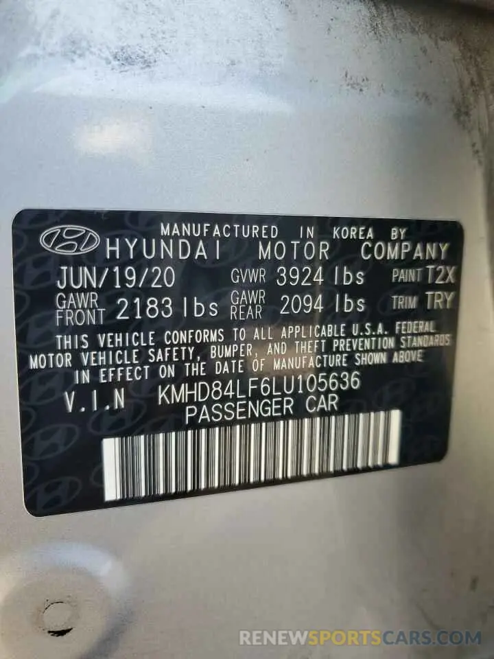 12 Photograph of a damaged car KMHD84LF6LU105636 HYUNDAI ELANTRA 2020