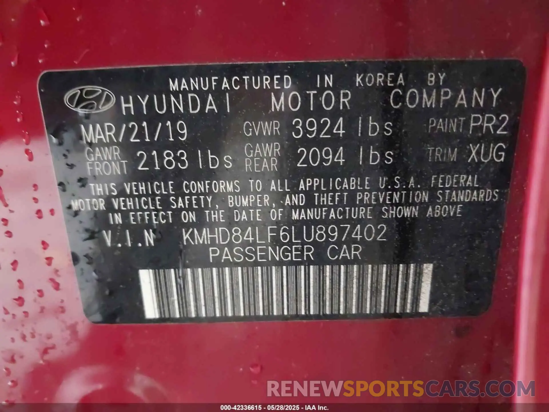 9 Photograph of a damaged car KMHD84LF6LU897402 HYUNDAI ELANTRA 2020