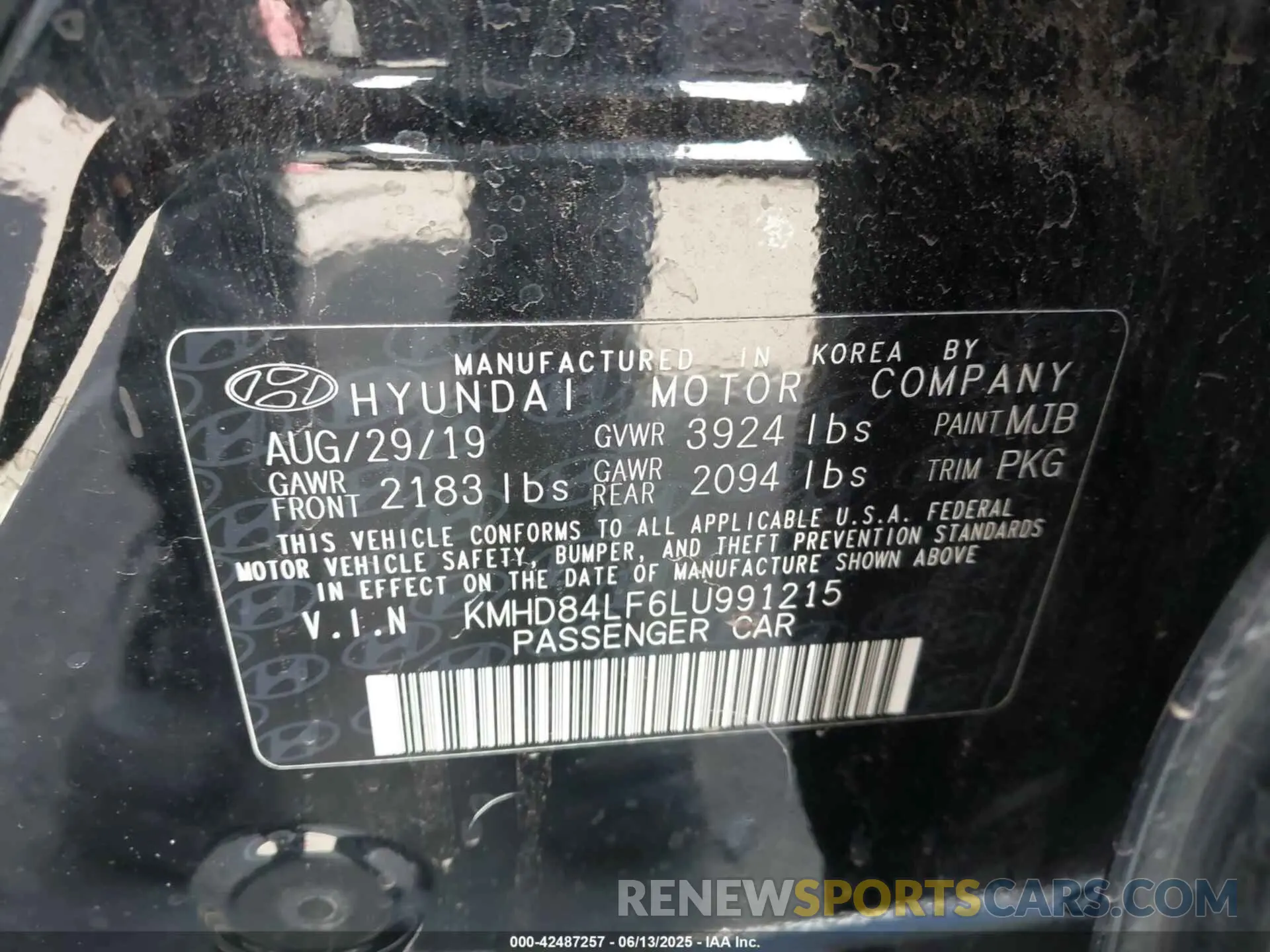 9 Photograph of a damaged car KMHD84LF6LU991215 HYUNDAI ELANTRA 2020