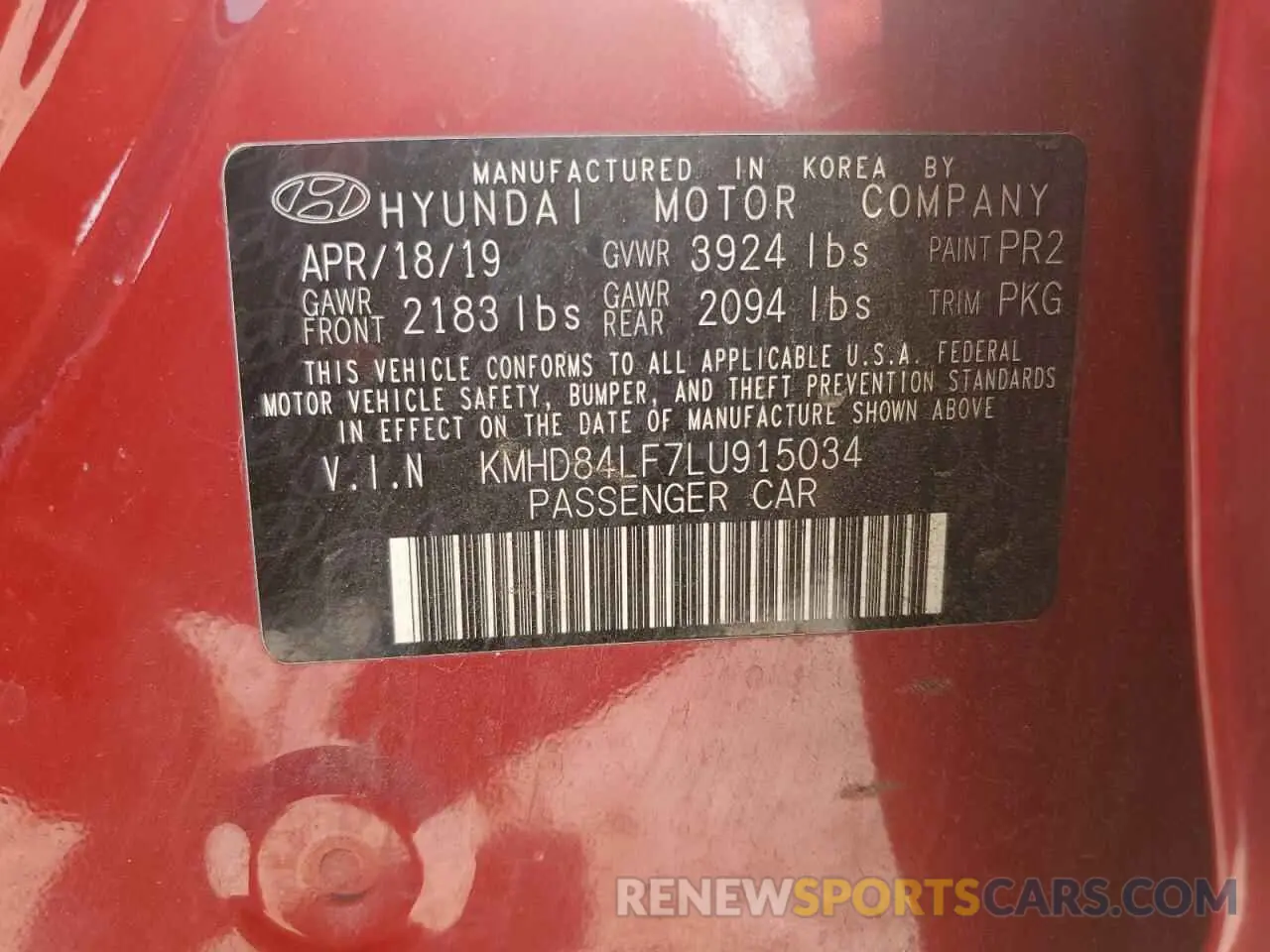 13 Photograph of a damaged car KMHD84LF7LU915034 HYUNDAI ELANTRA 2020