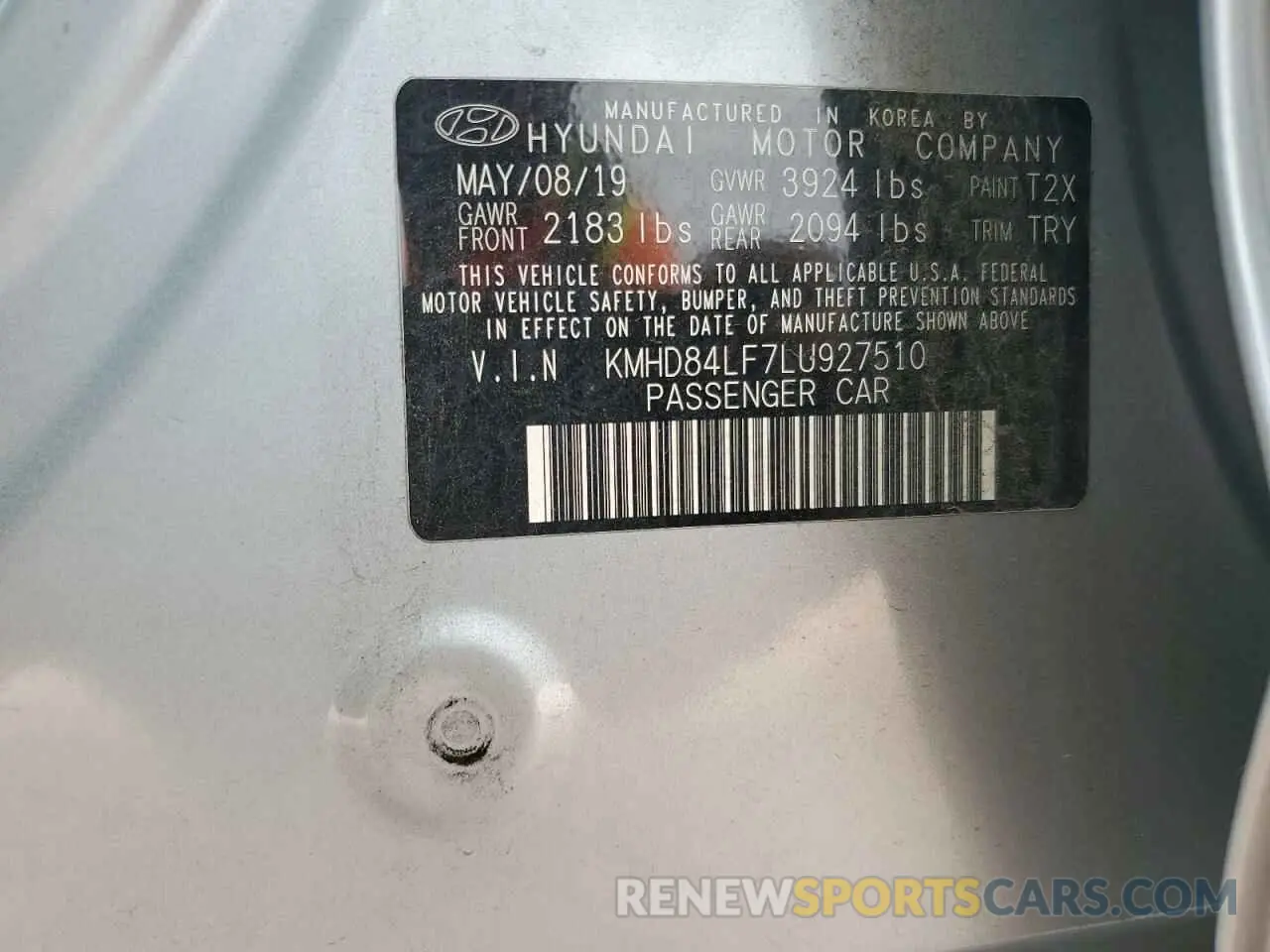 13 Photograph of a damaged car KMHD84LF7LU927510 HYUNDAI ELANTRA 2020