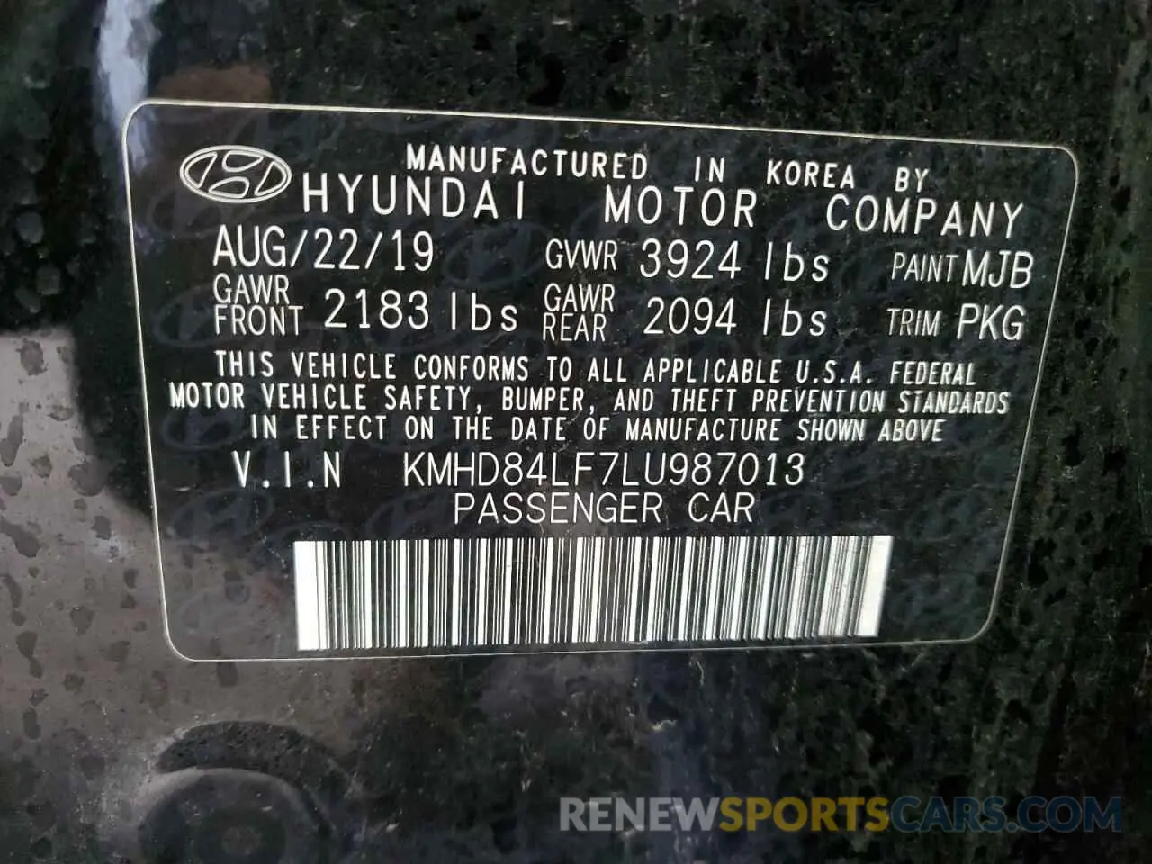 12 Photograph of a damaged car KMHD84LF7LU987013 HYUNDAI ELANTRA 2020