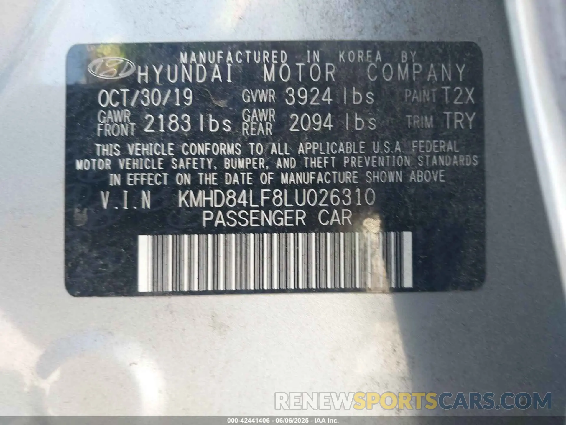 9 Photograph of a damaged car KMHD84LF8LU026310 HYUNDAI ELANTRA 2020