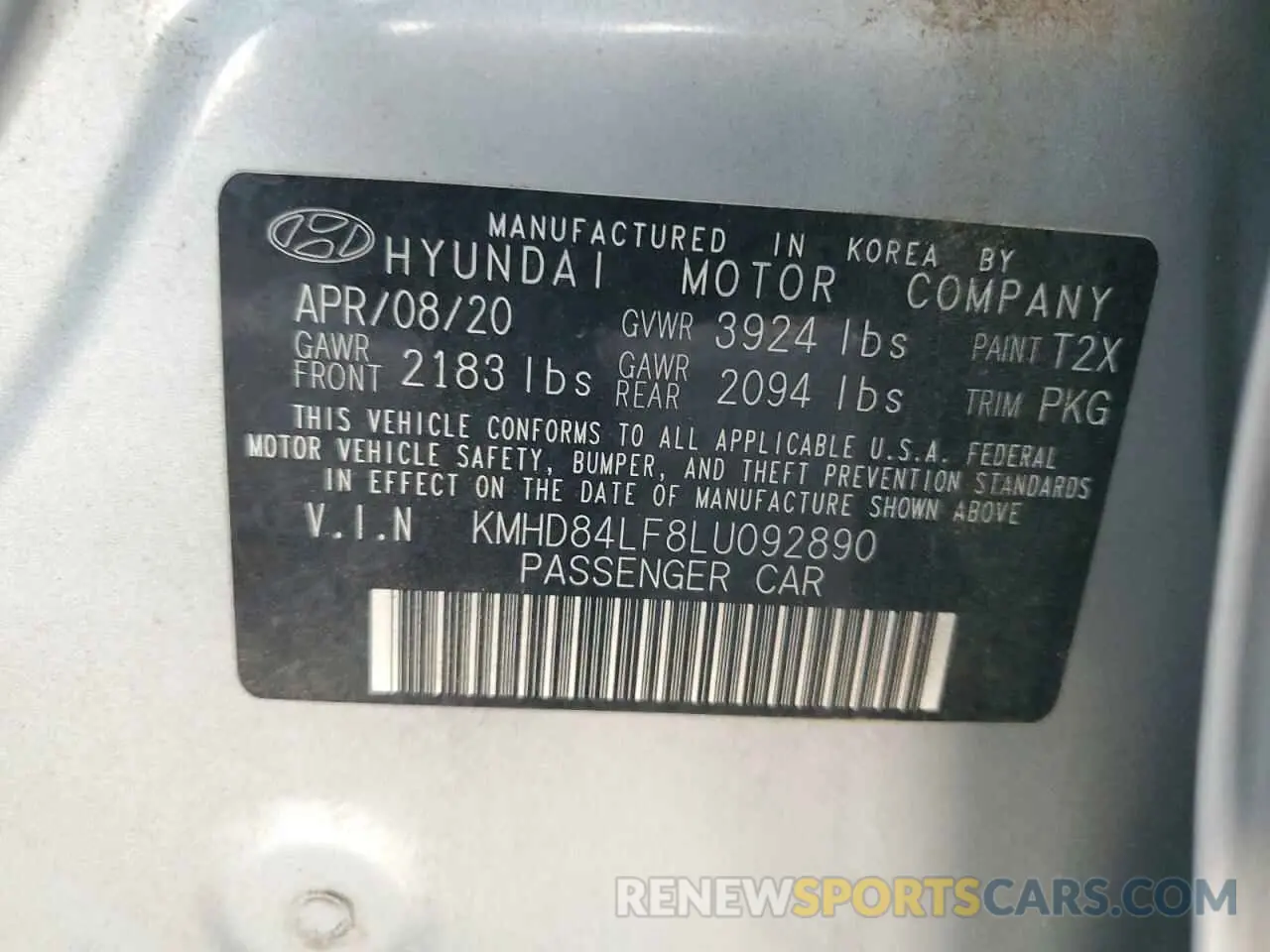 15 Photograph of a damaged car KMHD84LF8LU092890 HYUNDAI ELANTRA 2020