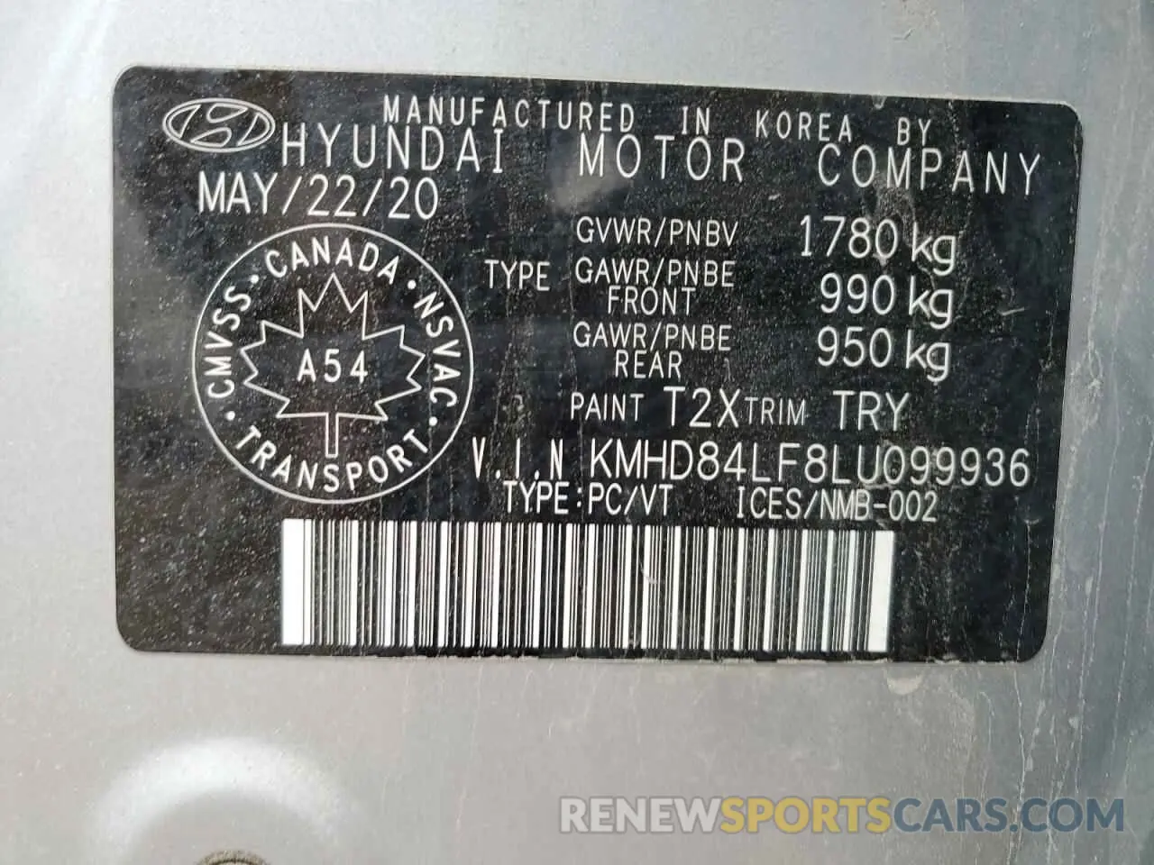 12 Photograph of a damaged car KMHD84LF8LU099936 HYUNDAI ELANTRA 2020