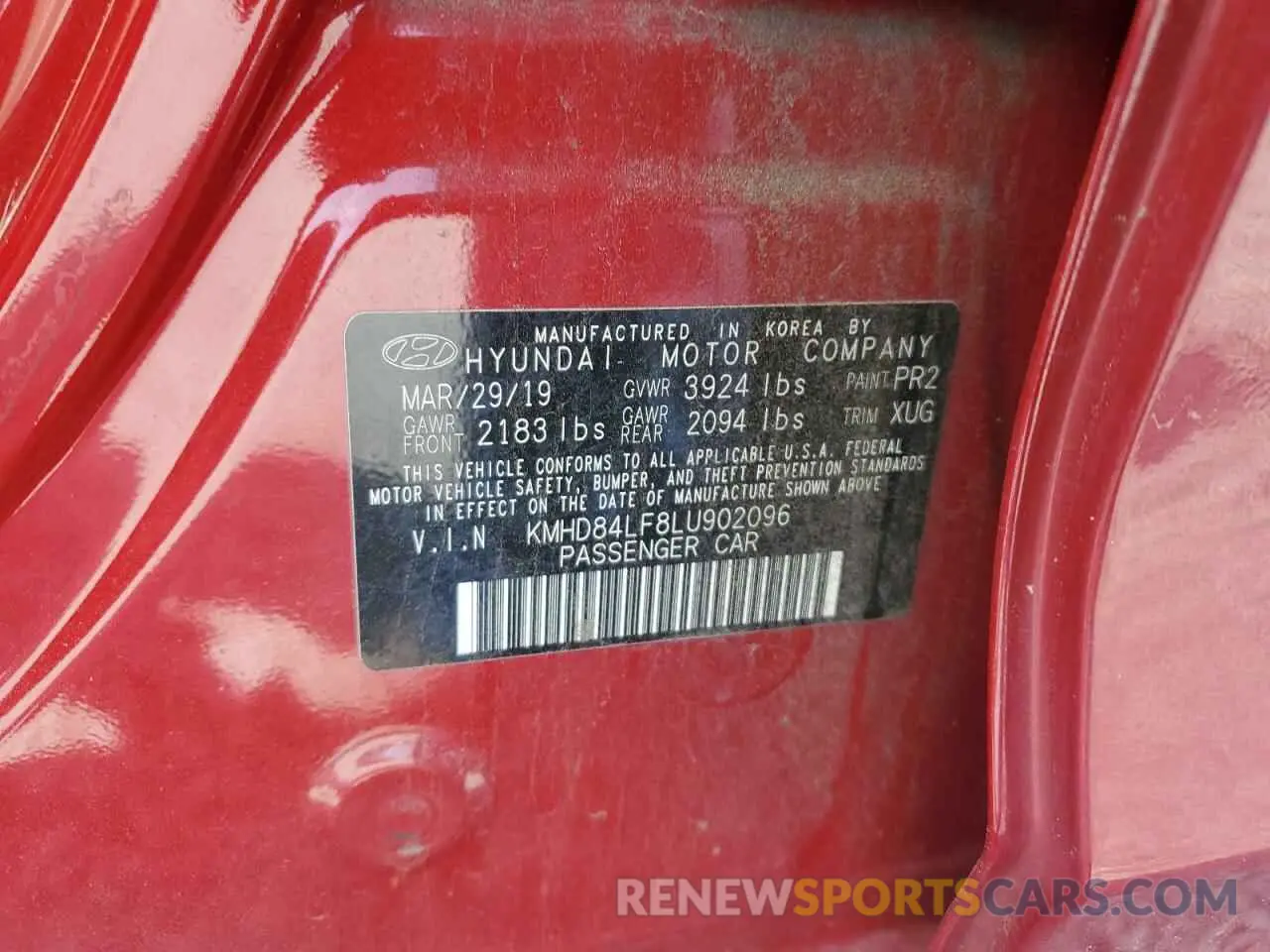12 Photograph of a damaged car KMHD84LF8LU902096 HYUNDAI ELANTRA 2020