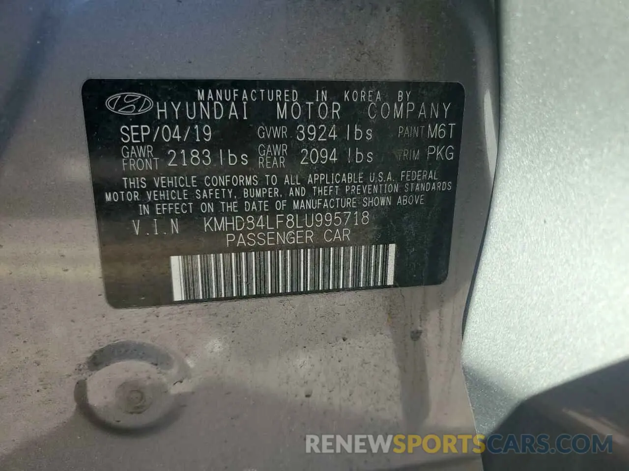 14 Photograph of a damaged car KMHD84LF8LU995718 HYUNDAI ELANTRA 2020