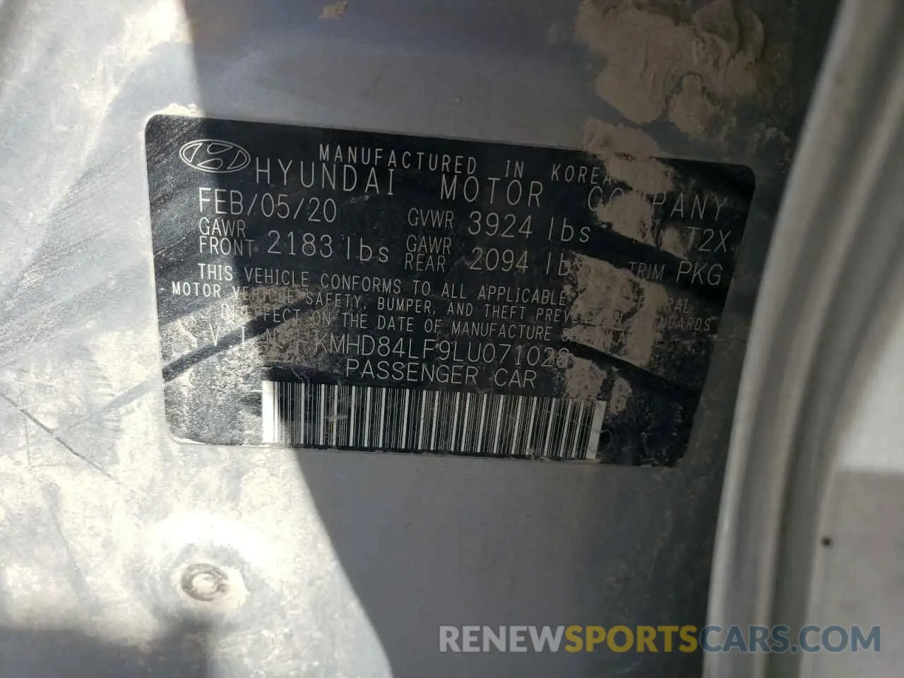 14 Photograph of a damaged car KMHD84LF9LU071028 HYUNDAI ELANTRA 2020