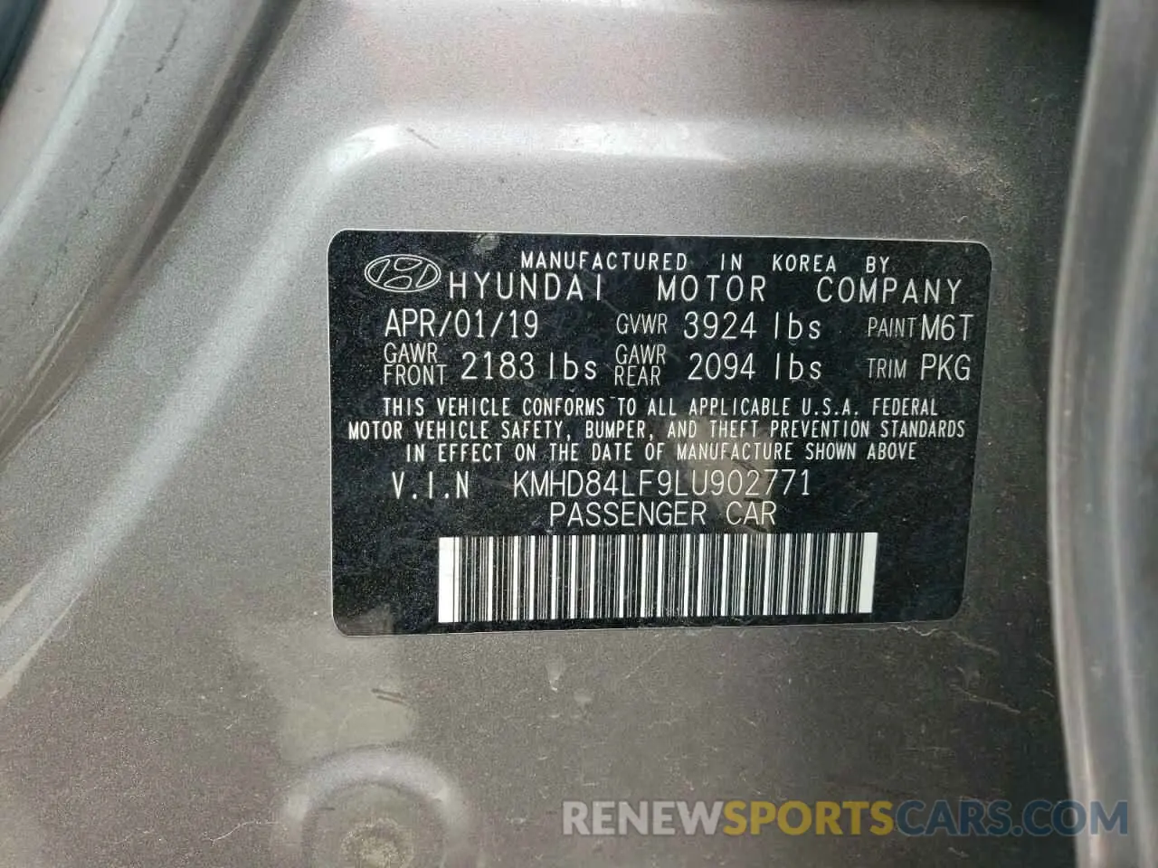 12 Photograph of a damaged car KMHD84LF9LU902771 HYUNDAI ELANTRA 2020