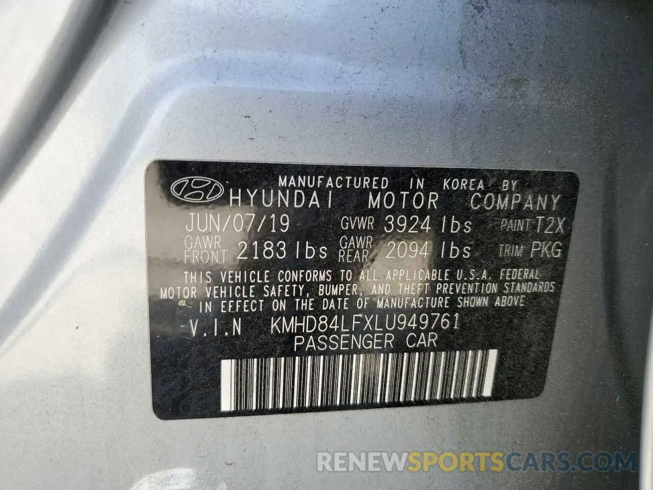 15 Photograph of a damaged car KMHD84LFXLU949761 HYUNDAI ELANTRA 2020
